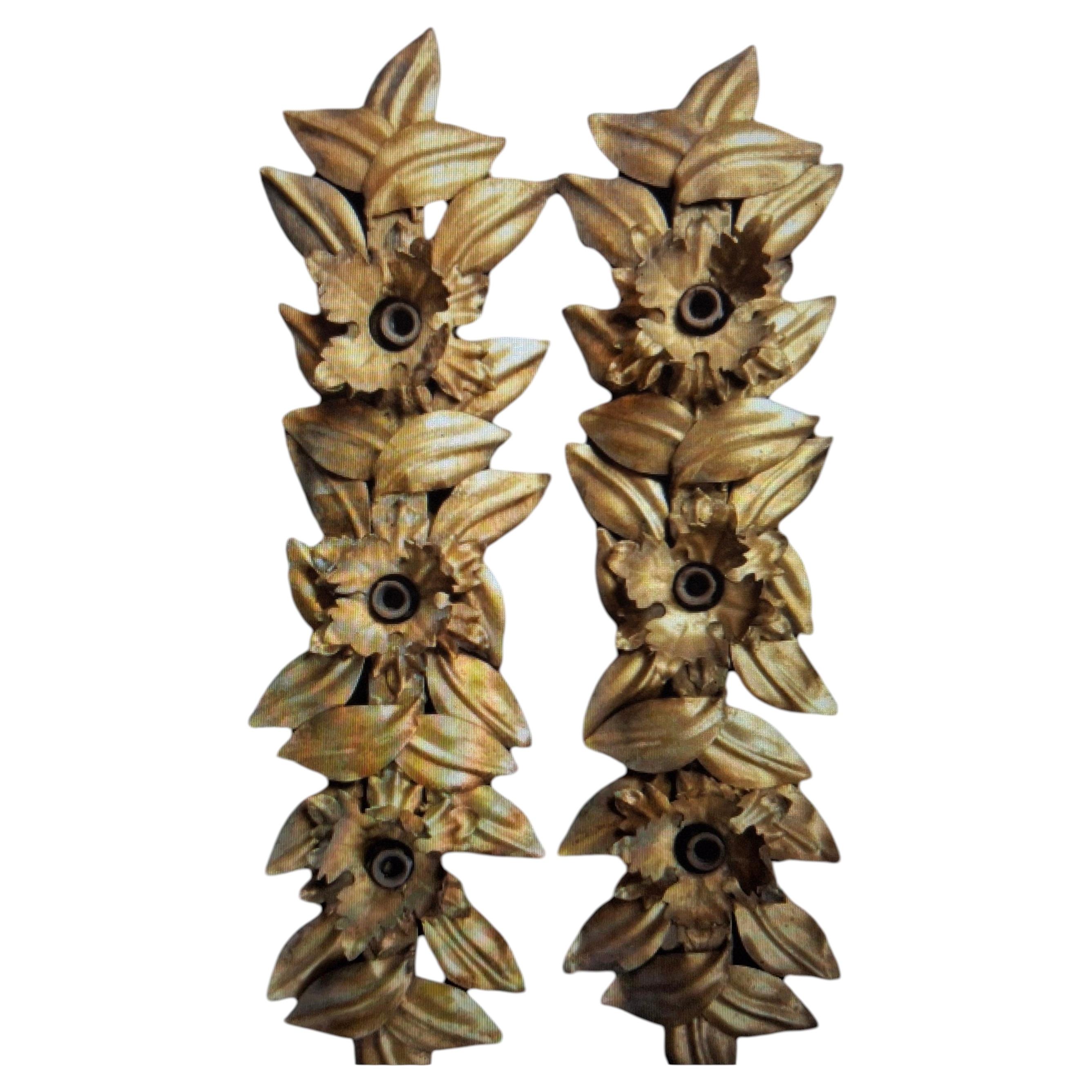 Pair 1960's Hollywood Regency Gilt Floral Form Wall Sconces by Hans Kogl