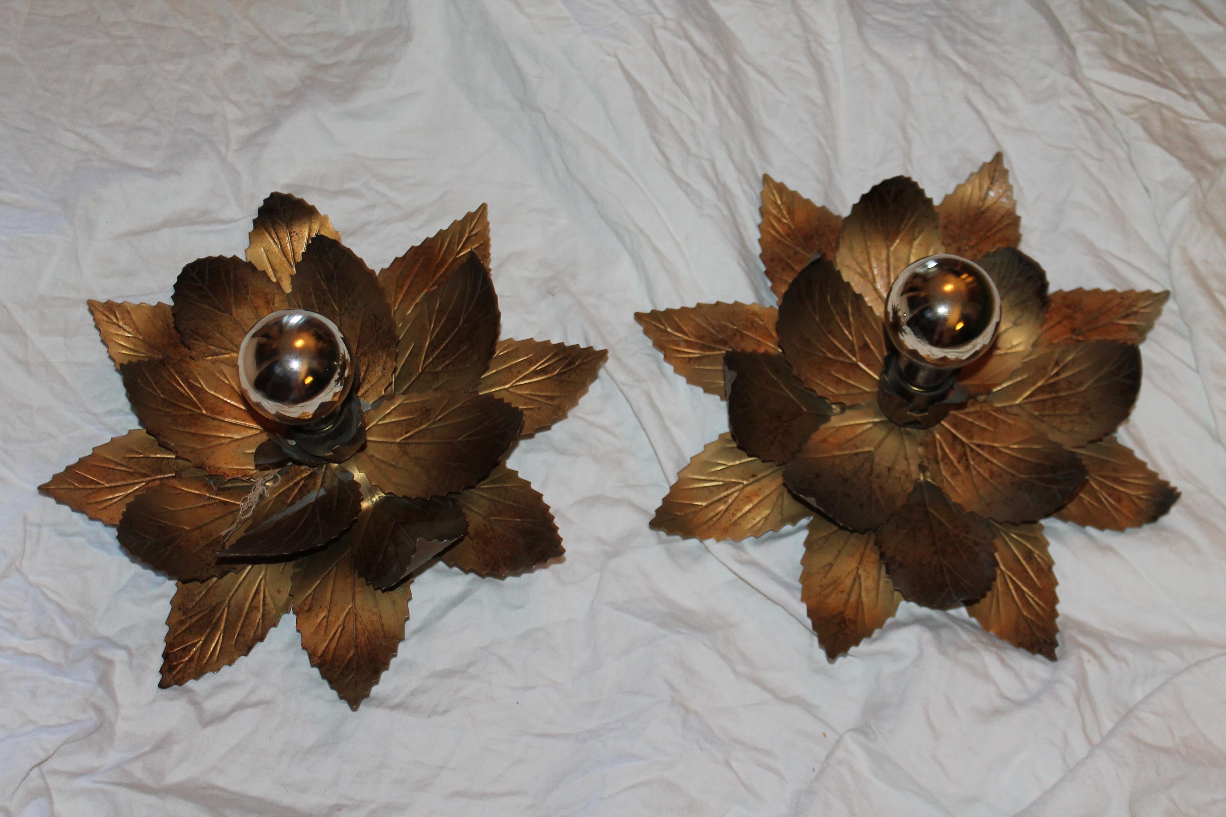 Pair 1960's Italian MCM Willy Daro Gilt Metal Brutalist Wall Sconces For Sale 6