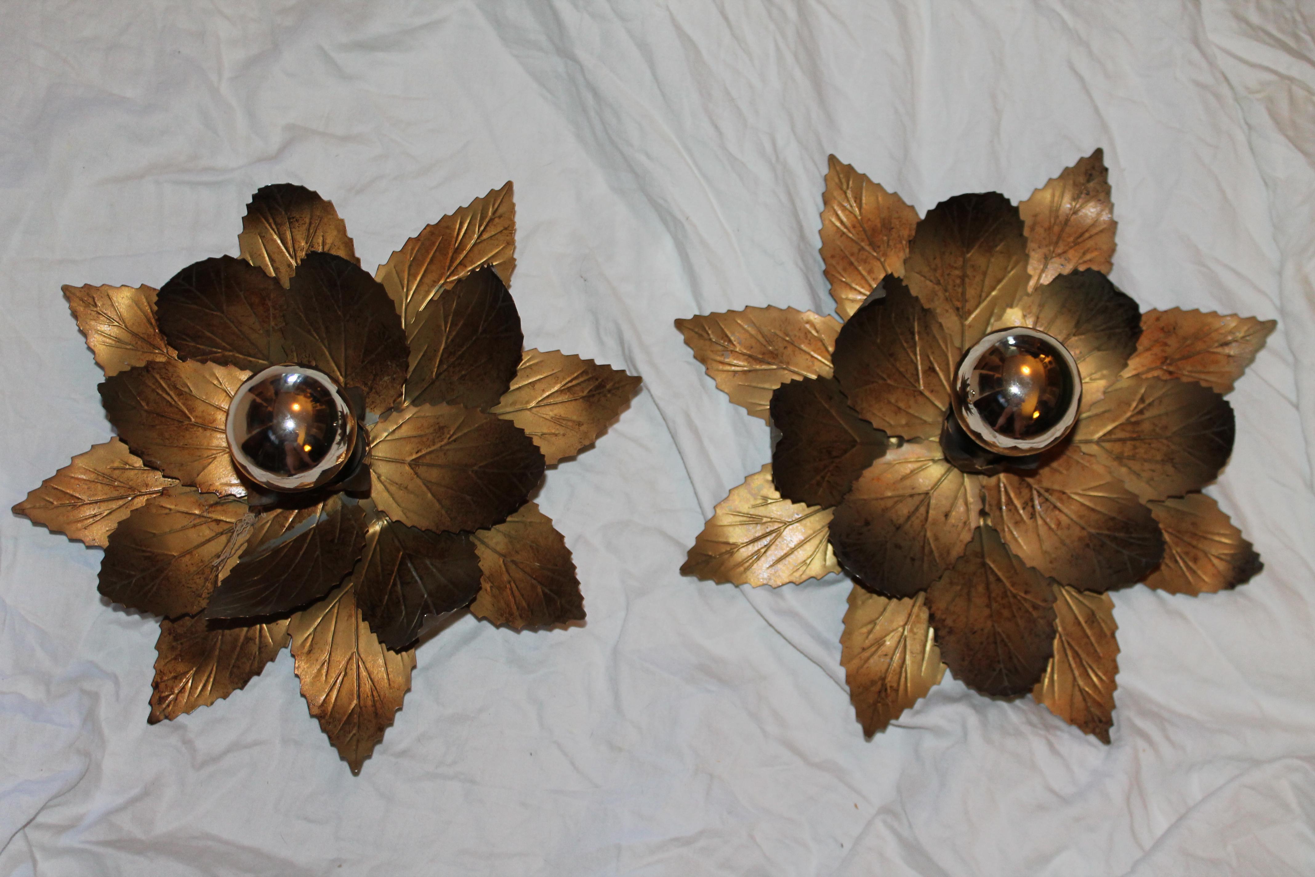 Mid-Century Modern Pair 1960's Italian MCM Willy Daro Gilt Metal Brutalist Wall Sconces For Sale