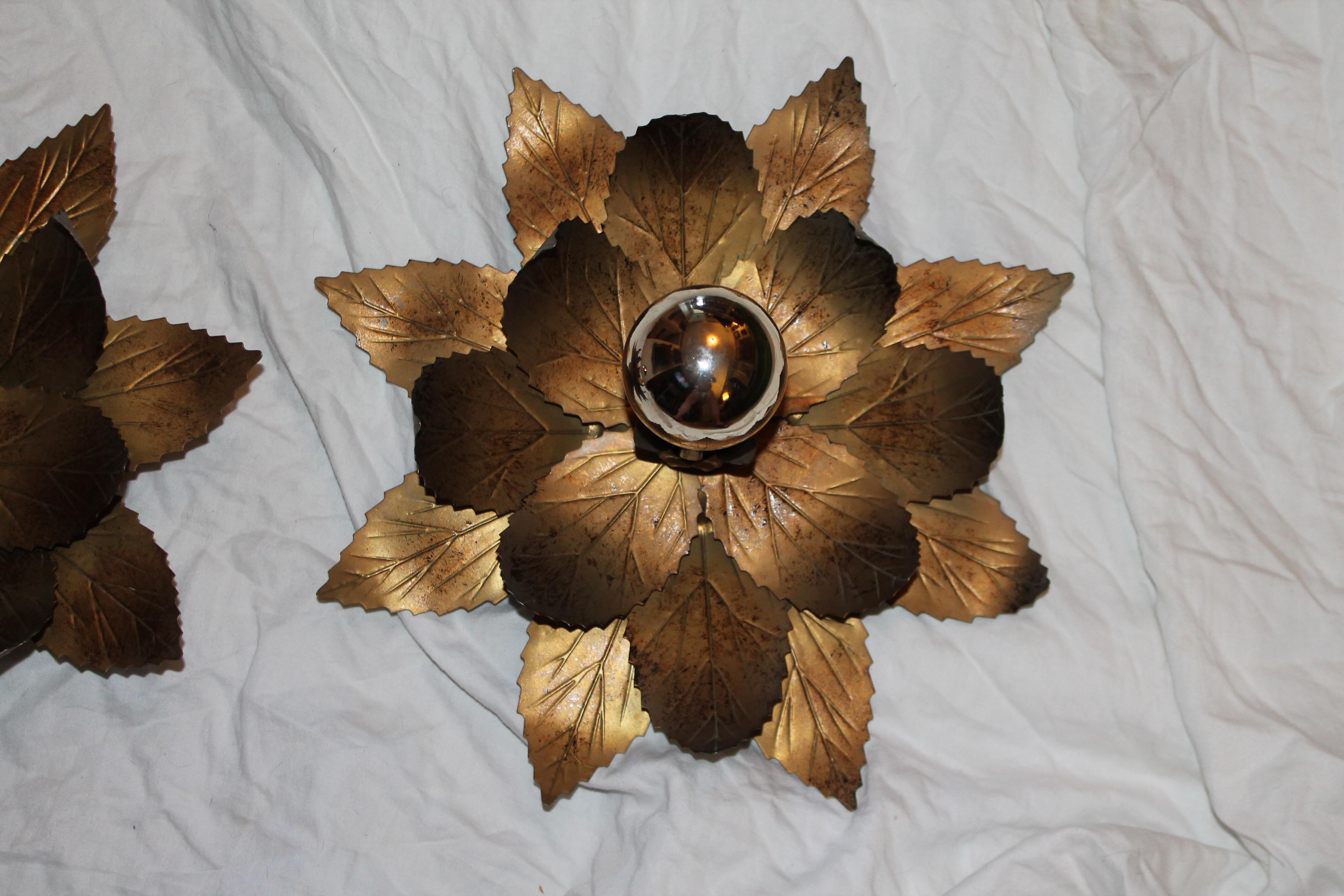 Mid-20th Century Pair 1960's Italian MCM Willy Daro Gilt Metal Brutalist Wall Sconces For Sale