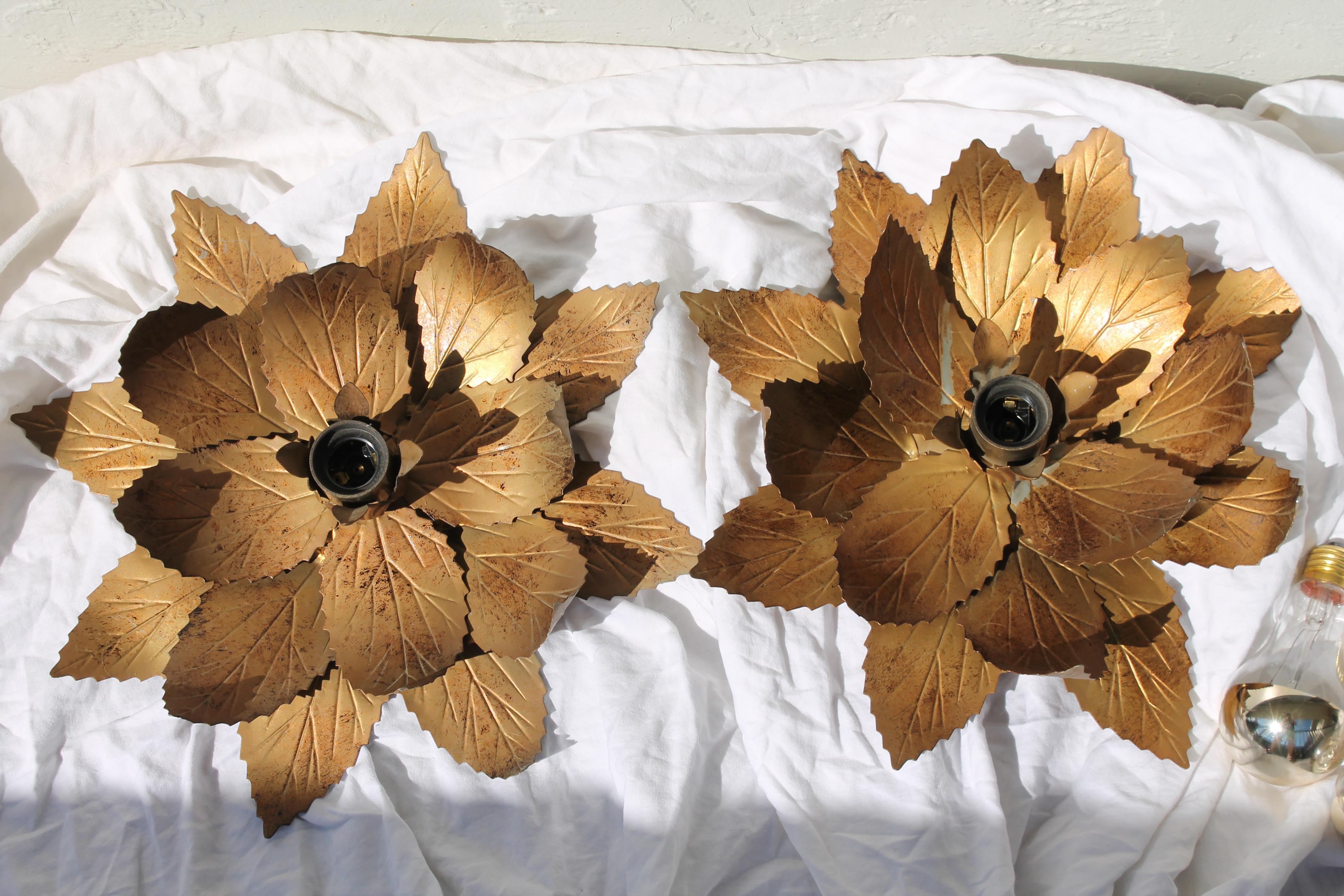 Pair 1960's Italian MCM Willy Daro Gilt Metal Brutalist Wall Sconces For Sale 1