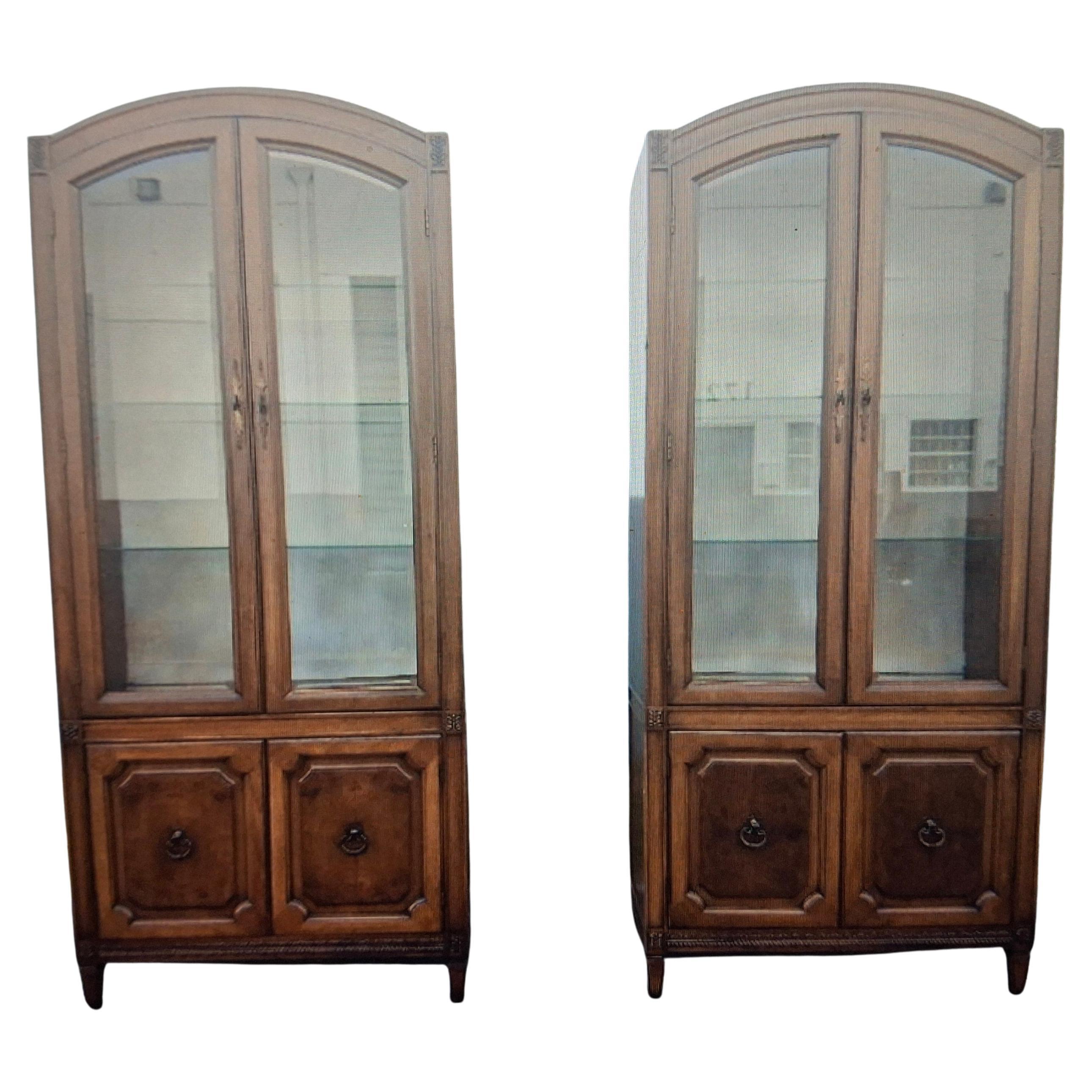 Pair 1960's Italian Provincial Tall Arched Top Display Cabinets