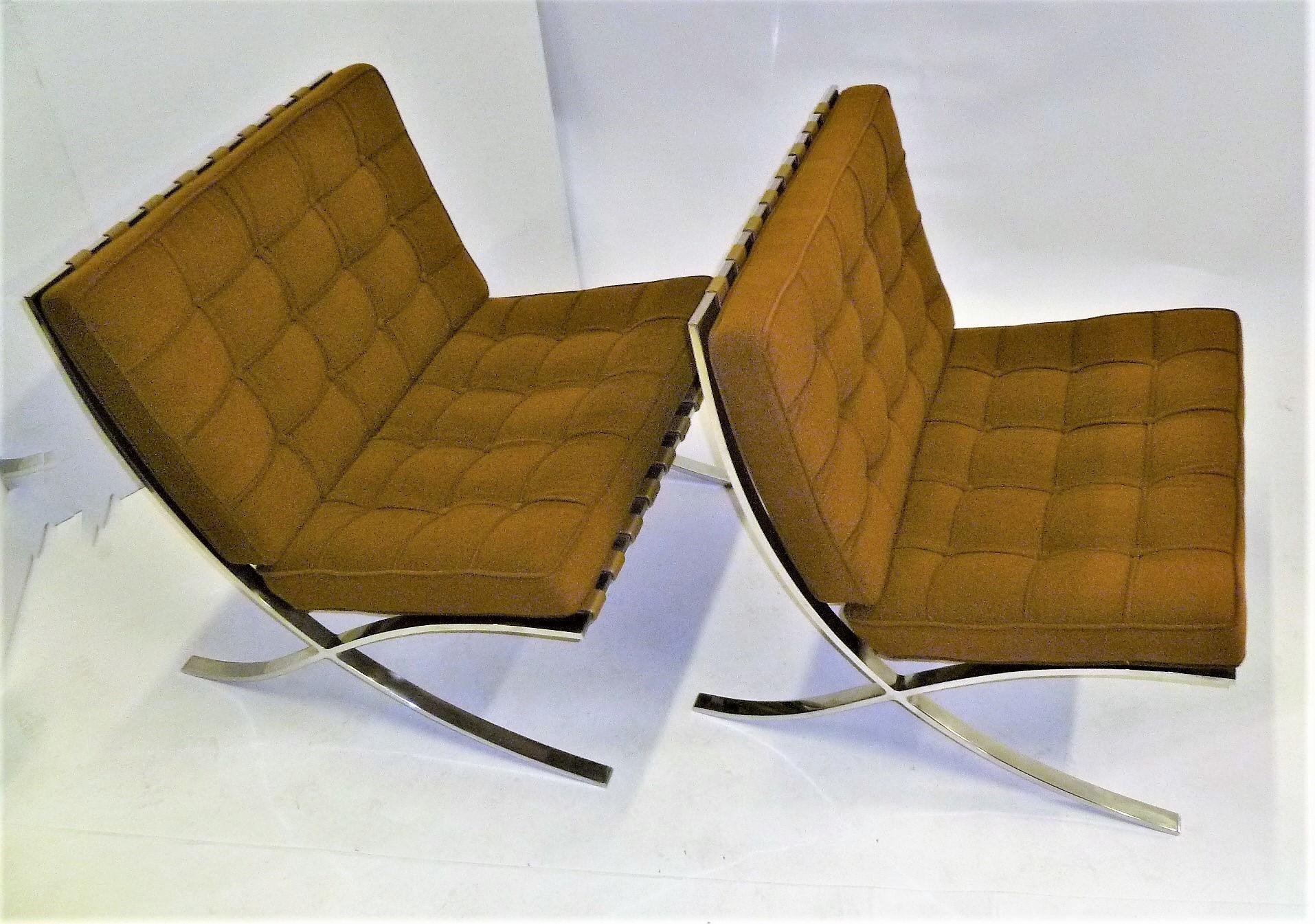 Mid-Century Modern Pair of 1960s Knoll Barcelona Chairs by Mies van der Rohe