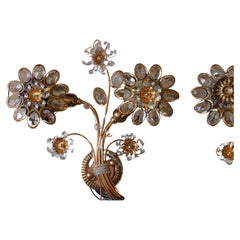 Pair 1960's Large Mid Century Modern 24K with Crystal Flower Form By Palwa