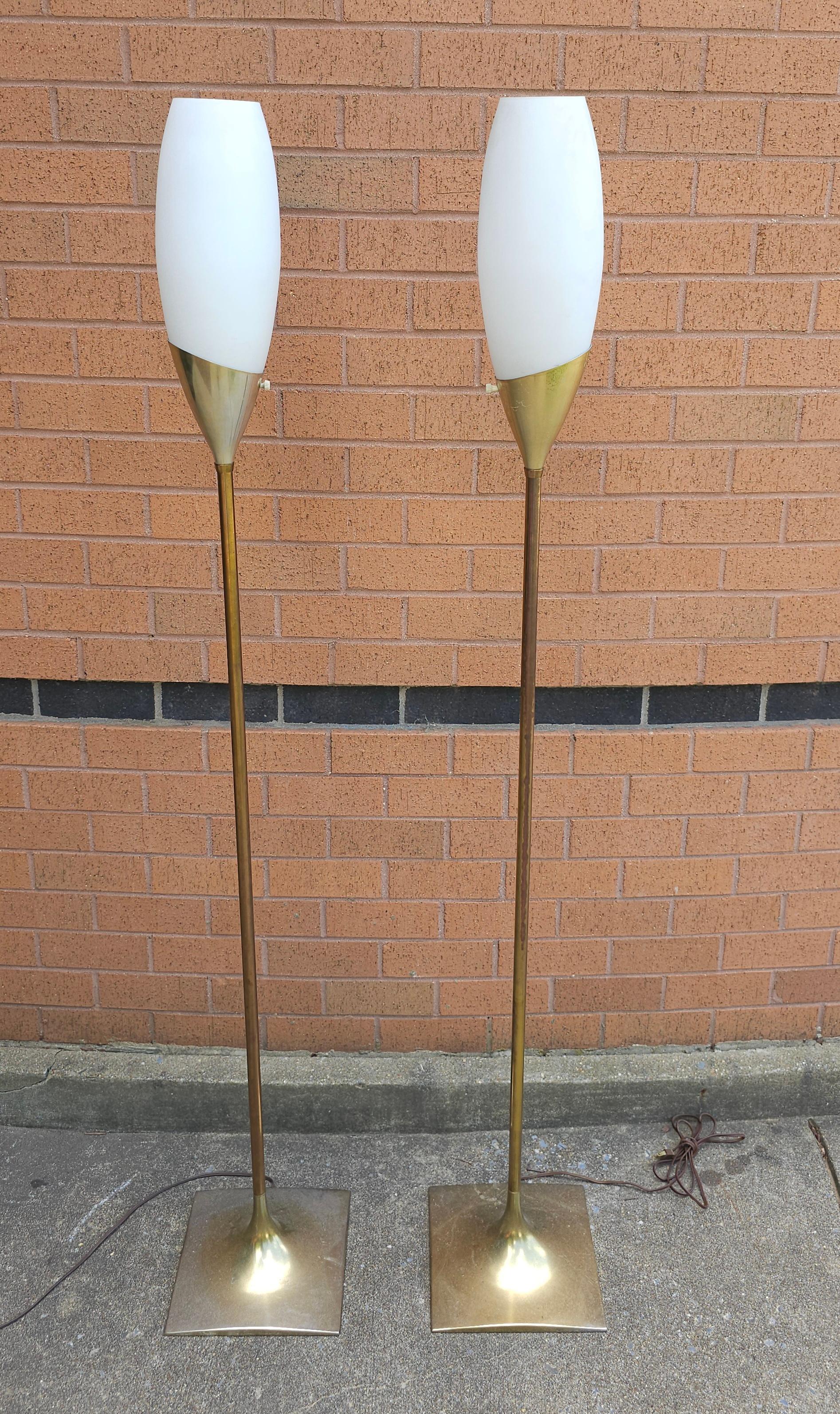 Pair 1960's LAUREL LAMP CO Tulip frosted Glass & Brass Floor Lamp by GERALD THURSTON.
Measure 10