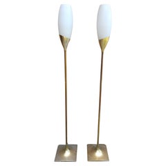 Pair 1960's Laurel Lamp Co. Tulip Glass & Brass Floor Lamp by GERALD THURSTON
