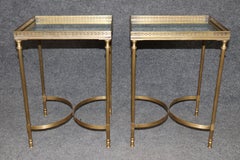 Pair 1960's Maison Jansen Style Mirrored Top & Brass End Tables