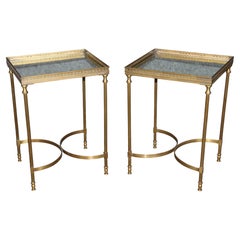 Pair 1960's Maison Jansen Style Mirrored Top & Brass End Tables