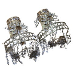 Pair 1960's Mid Century Modern 24K w/ Crystal -Floral Wall Dconces attrib. Palwa