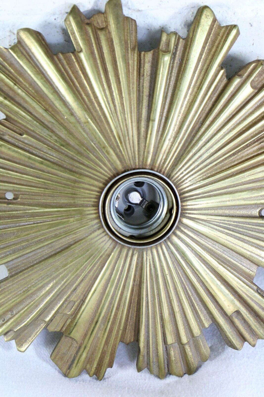 Pair 1960s Mid Century Modern Gilt Bronze Sunburst/ Starburst Wall Sconces 6