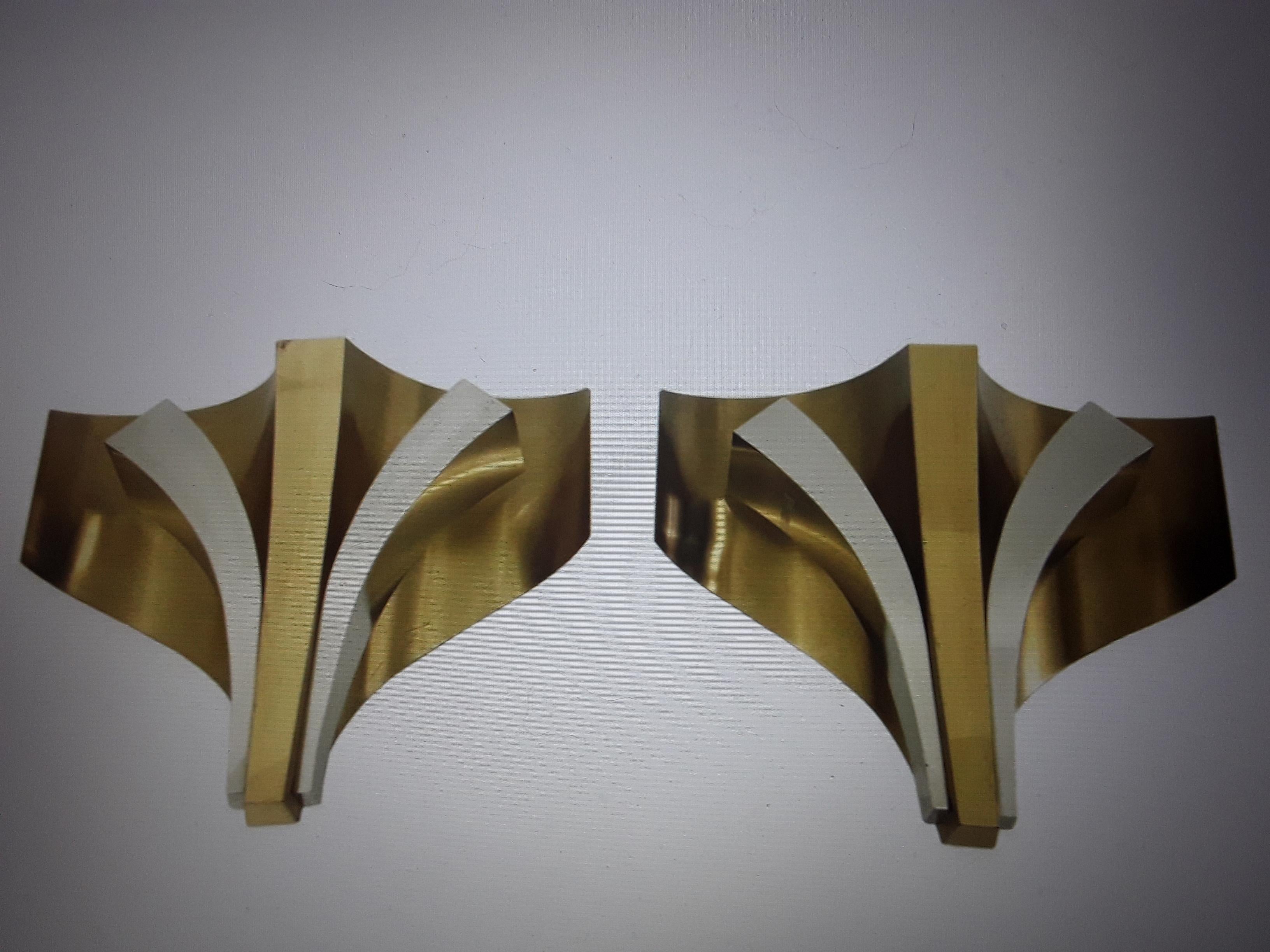 Pair 1960s Mid Century Modern Silver & Gilt- Formed Wall Sconces by MaisonBagues In Good Condition For Sale In Opa Locka, FL