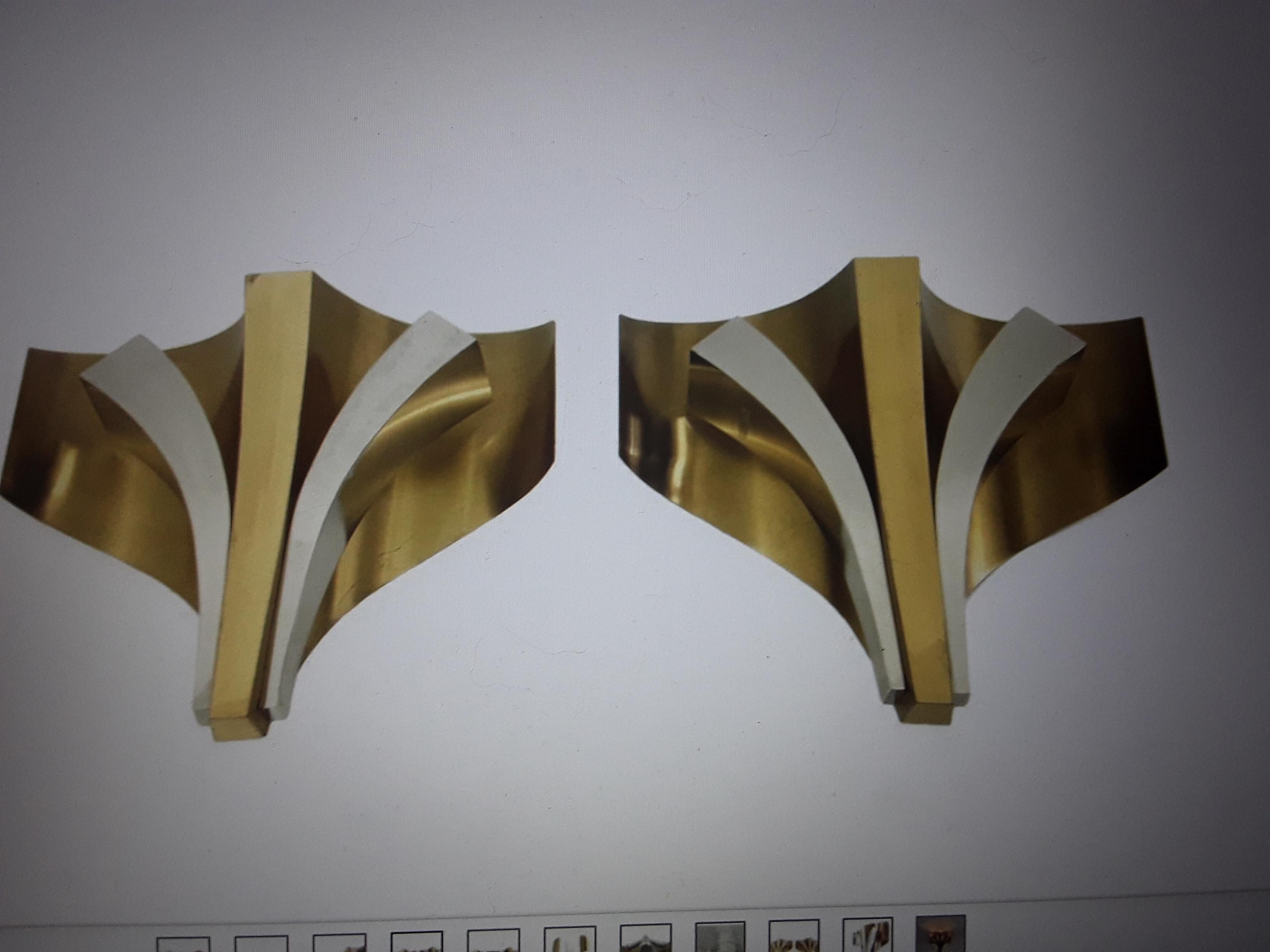 Pair 1960s Mid Century Modern Silver & Gilt- Formed Wall Sconces by MaisonBagues For Sale 2