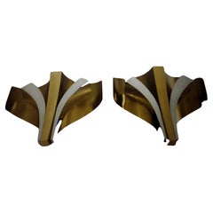 Pair 1960s Mid Century Modern Silver & Gilt- Formed Wall Sconces by MaisonBagues