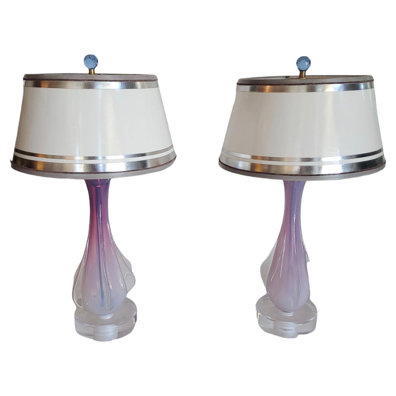 Pair 1960s Murano Opaline Lamps