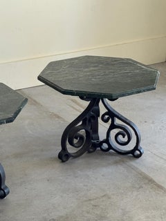 Pair 1960s Octagonal Verde Marble & Iron Side Tables