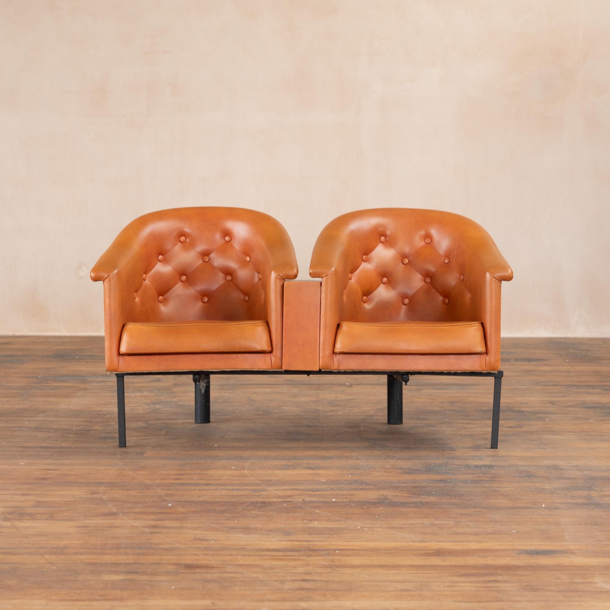 Pair 1960s orange hairdressers tub chairs, reception, waiting room chairs For Sale 2