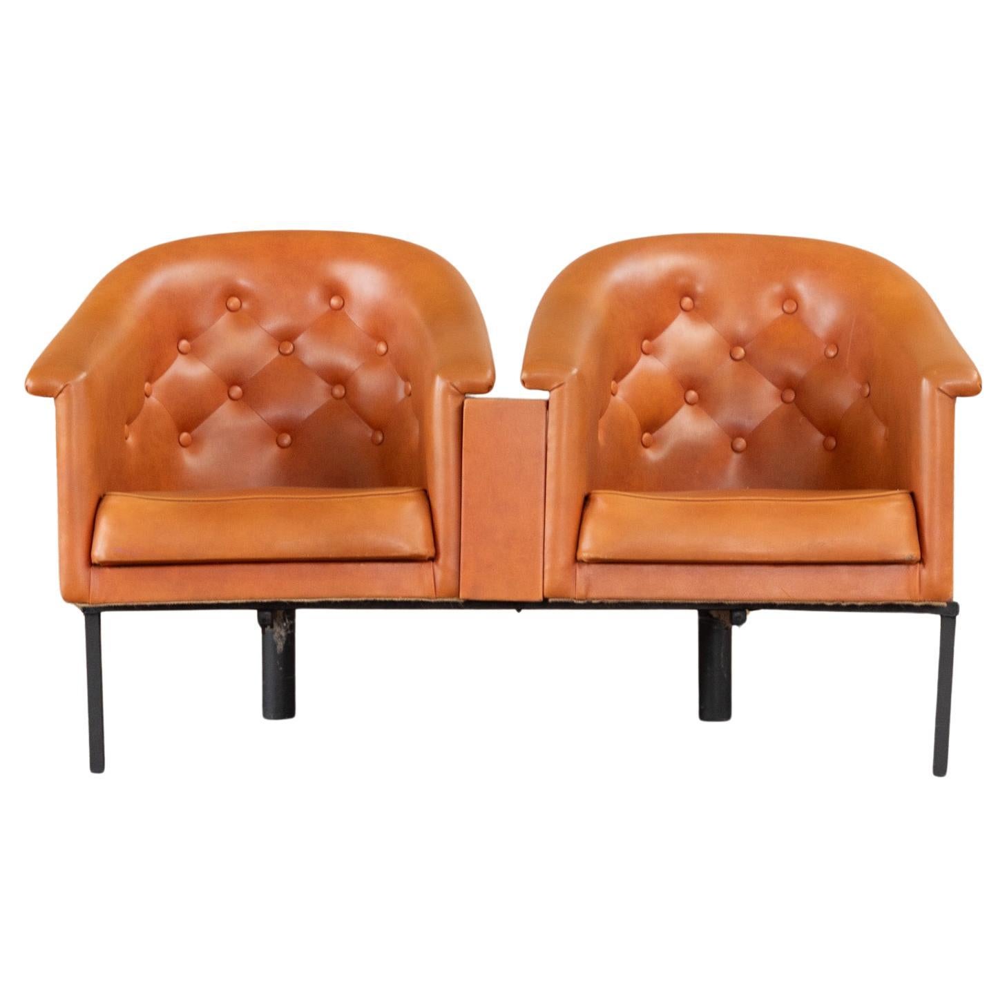 Pair 1960s orange hairdressers tub chairs, reception, waiting room chairs For Sale