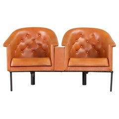 Used Pair 1960s orange hairdressers tub chairs, reception, waiting room chairs