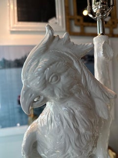 Pair 1960s Parrot Bird Cockatoo Italian Blanc De Chine Table Lamps Newly Wired