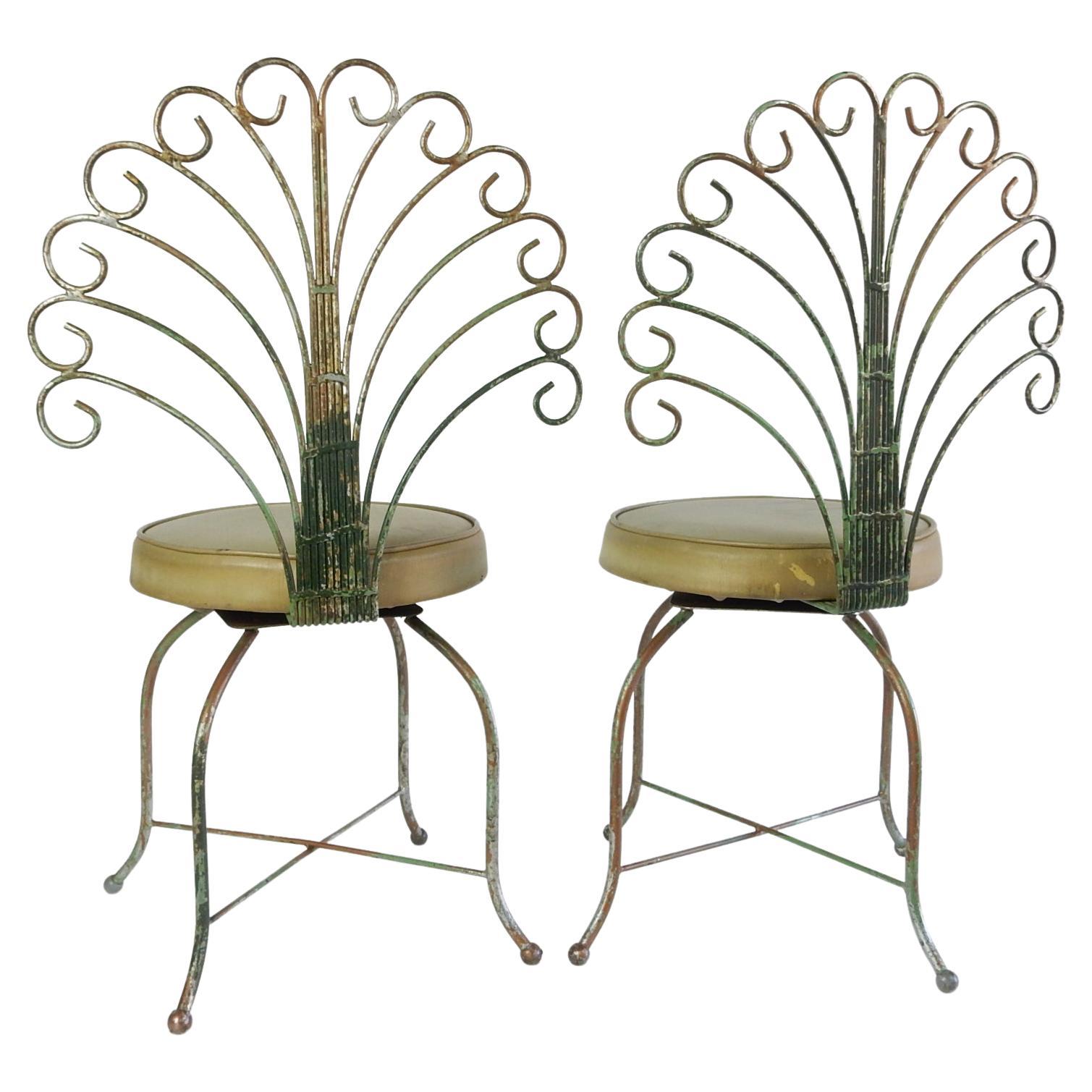 Fun pair of bent rod swivel vanity or garden chairs with 