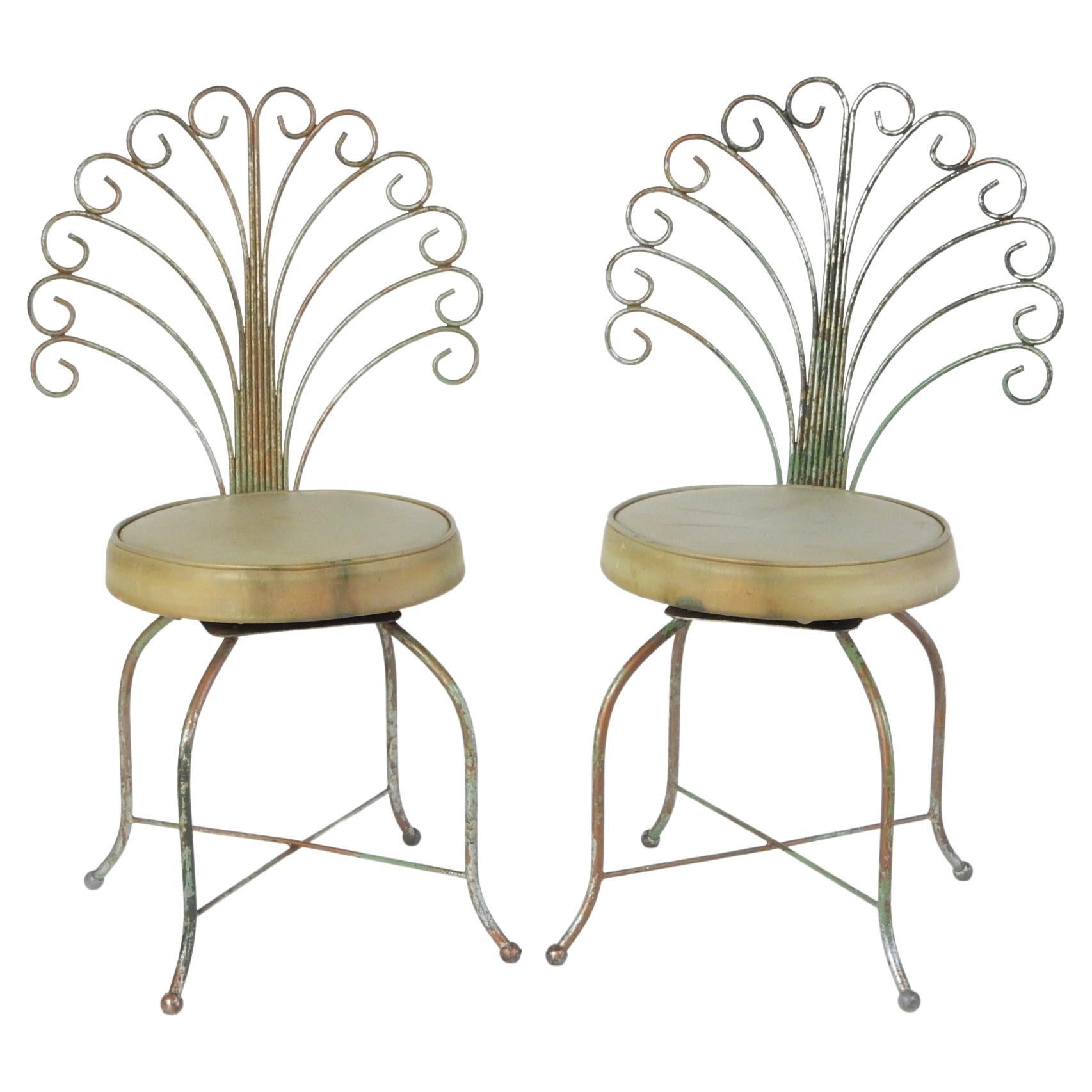 Paire de chaises de jardin ou de coiffeuse en paon des années 1960