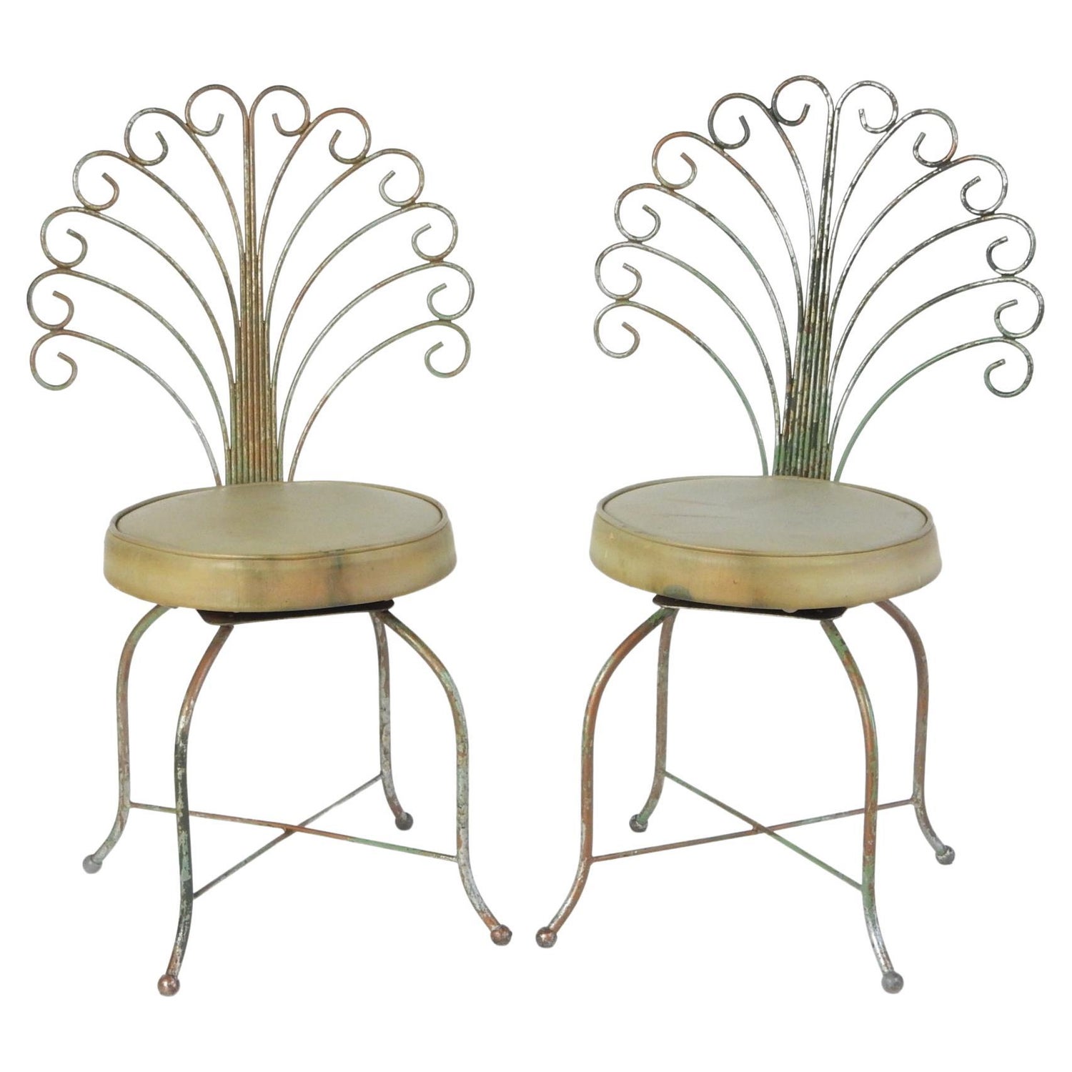 Pair, 1960's Peacock Garden or Vanity Chairs For Sale at 1stDibs