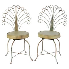 Paire de chaises de jardin ou de coiffeuse en paon des années 1960