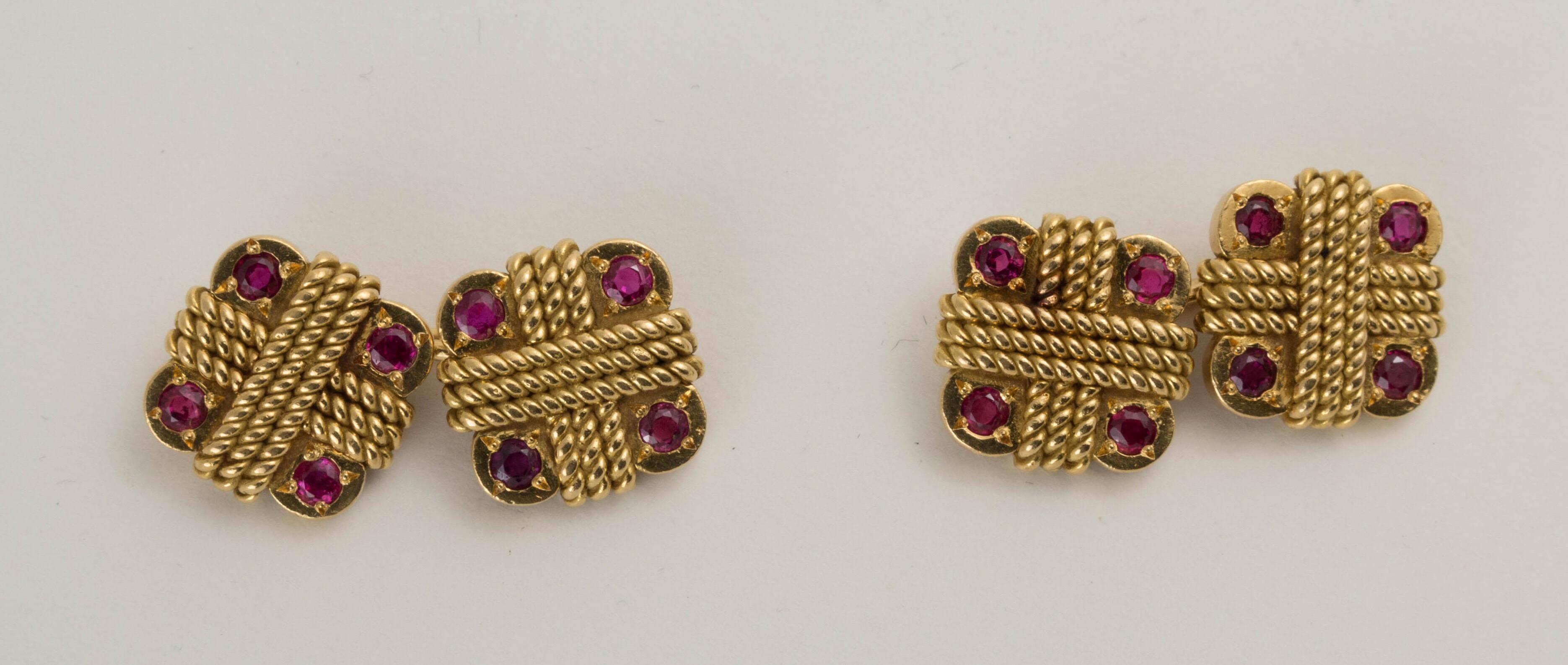 Van Cleef & Arpels 1960's Gold and Ruby Cufflinks For Sale 2