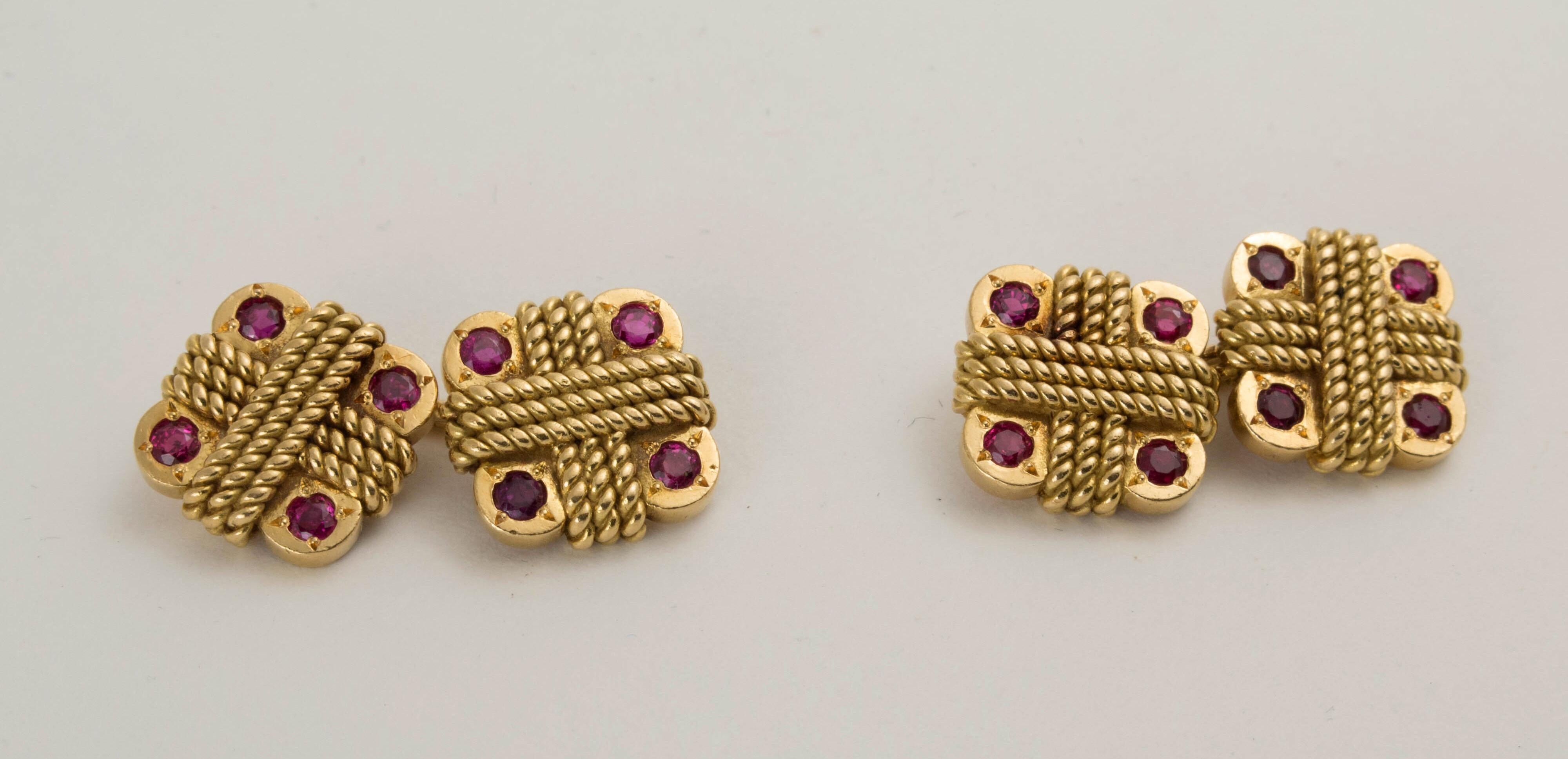 Van Cleef & Arpels 1960's Gold and Ruby Cufflinks For Sale 3
