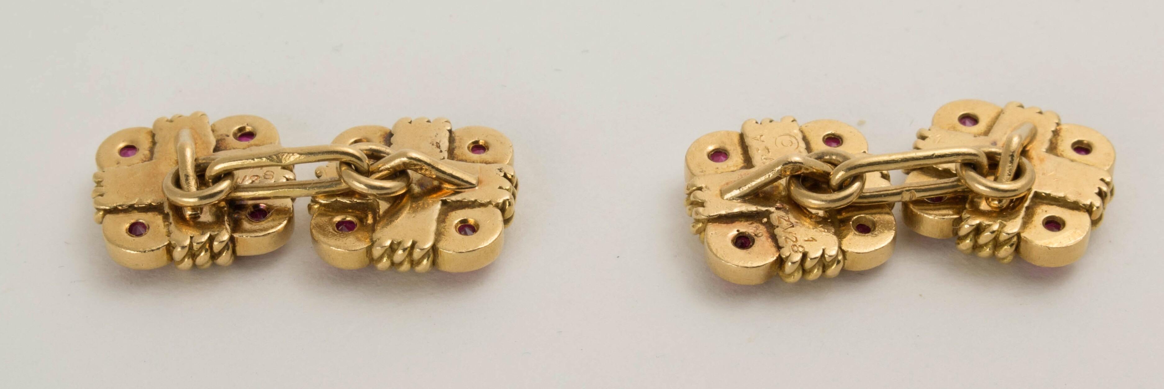 Round Cut Van Cleef & Arpels 1960's Gold and Ruby Cufflinks For Sale