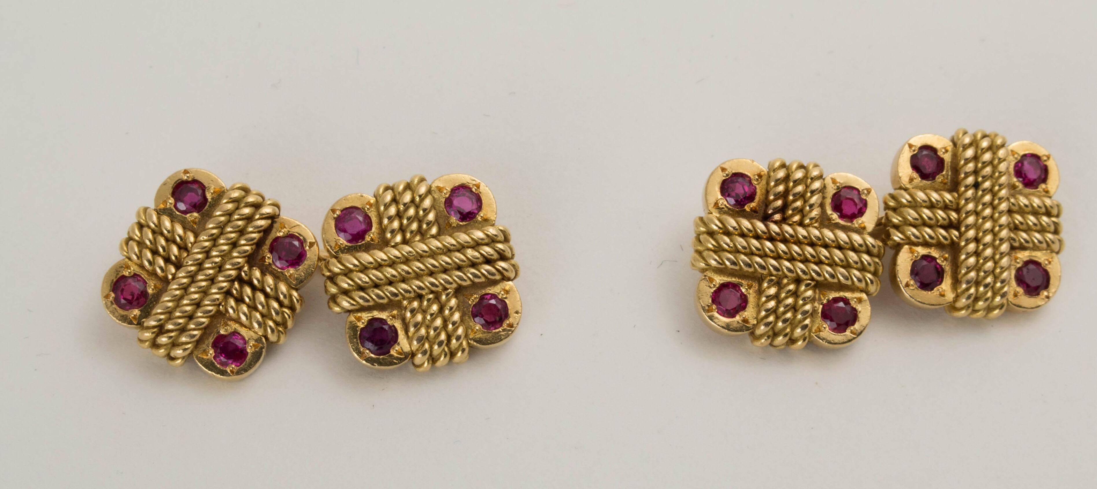 Van Cleef & Arpels 1960's Gold and Ruby Cufflinks In Good Condition For Sale In Austin, TX