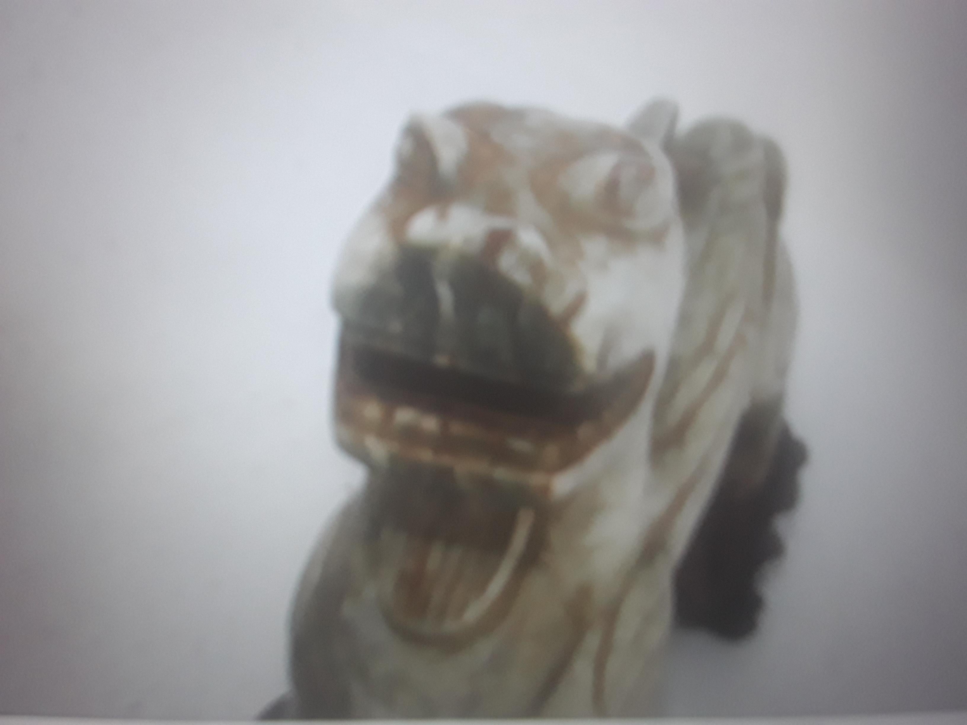 Paar 1960's Vintage Chinesisch Hand geschnitzt Stein Skulpturen von Foo Hunde im Angebot 6