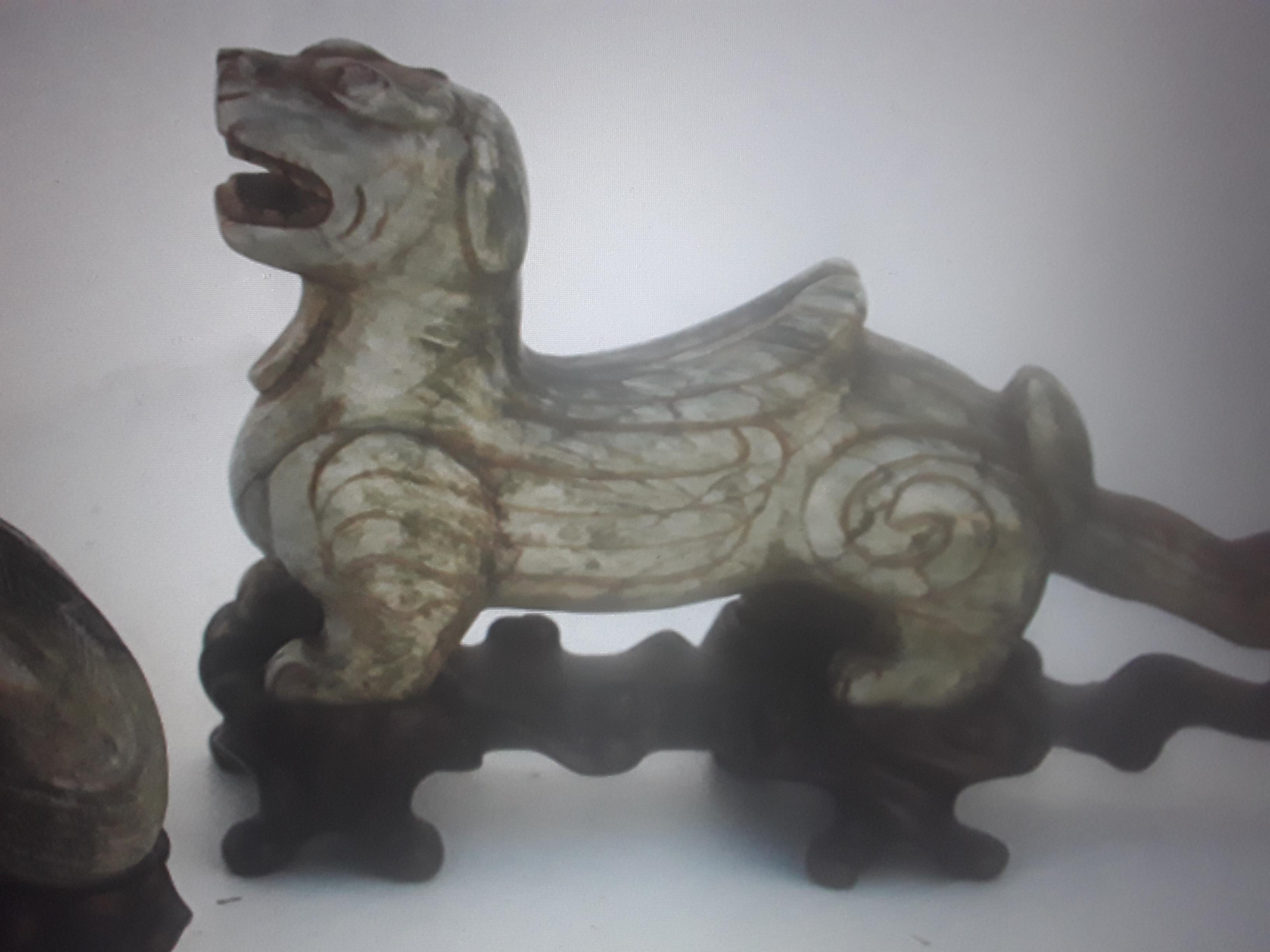 Pair 1960's Vintage Chinese Hand Carved Stone Sculptures of Foo Dogs For Sale 8
