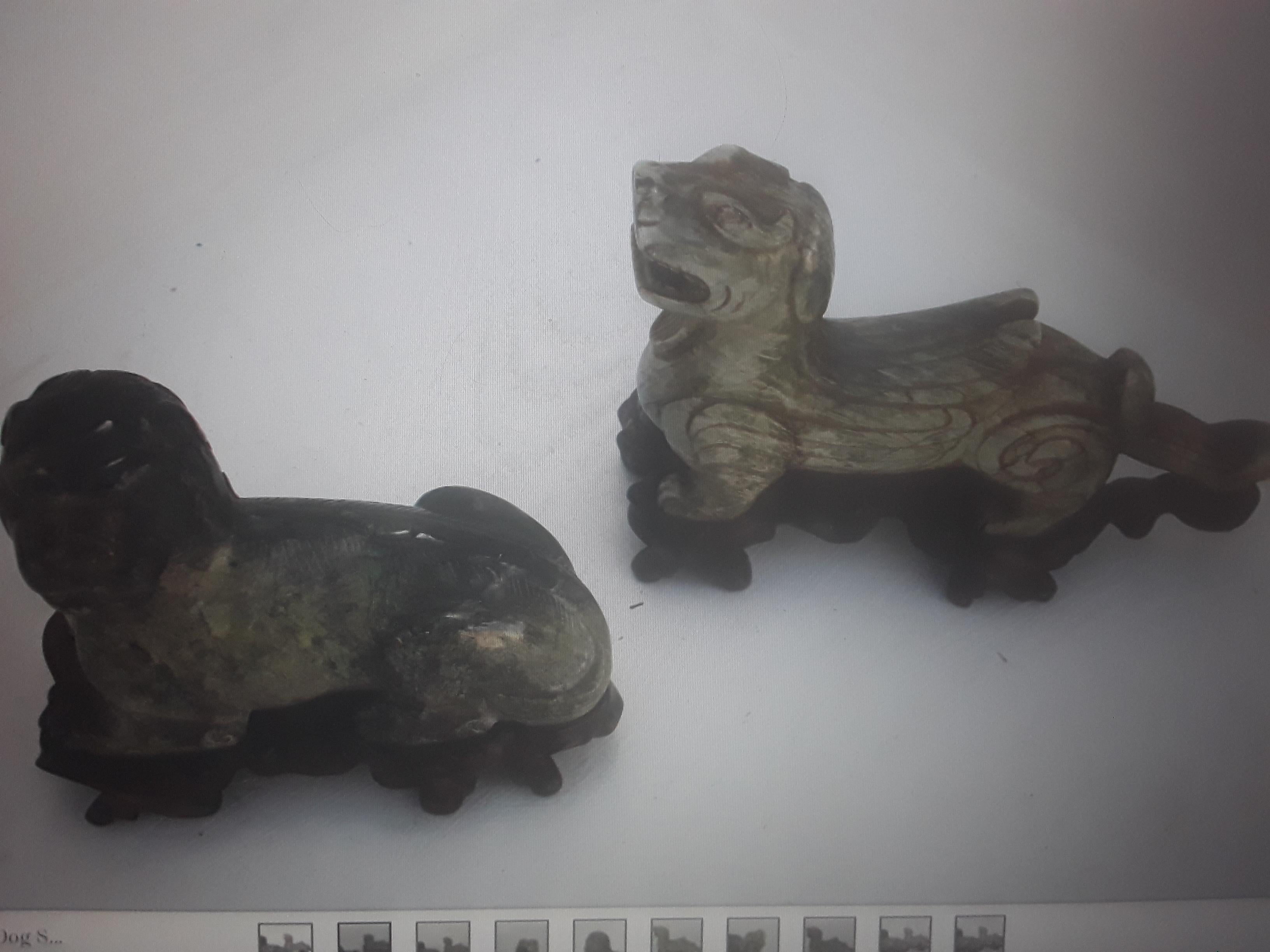 Pair 1960's Vintage Chinese Hand Carved Stone Sculptures of Foo Dogs For Sale 9