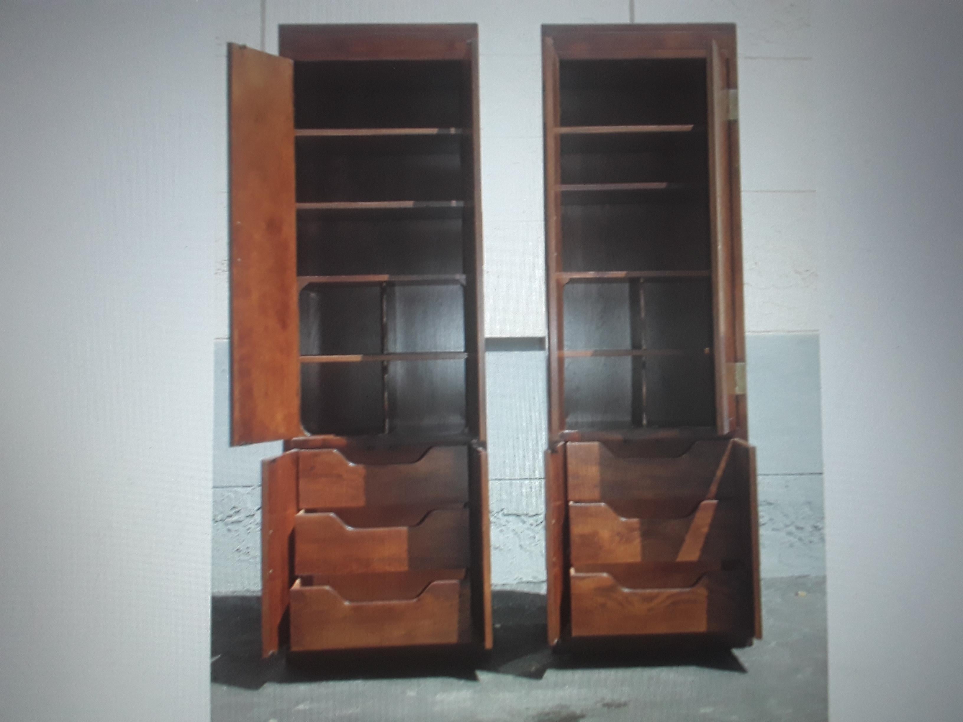 Pair 1960's Vintage Tall Campaign style Walnut Wardrobes/ Armoires - Slim  For Sale 3