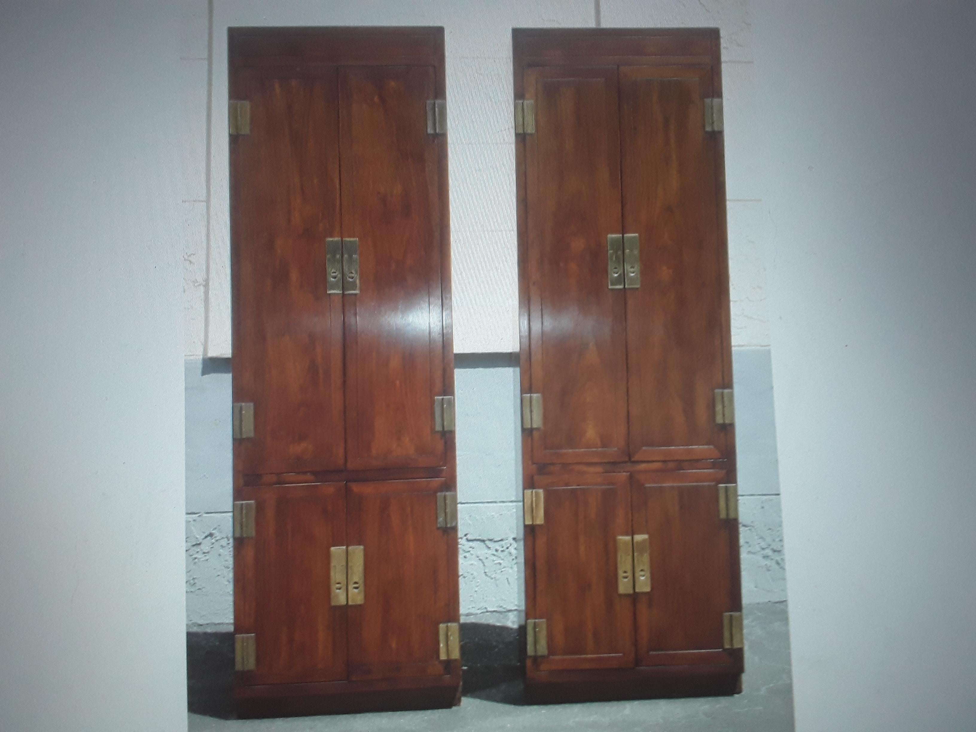 Pair 1960's Vintage Tall Campaign style Walnut Wardrobes/ Armoires - Slim  For Sale 4