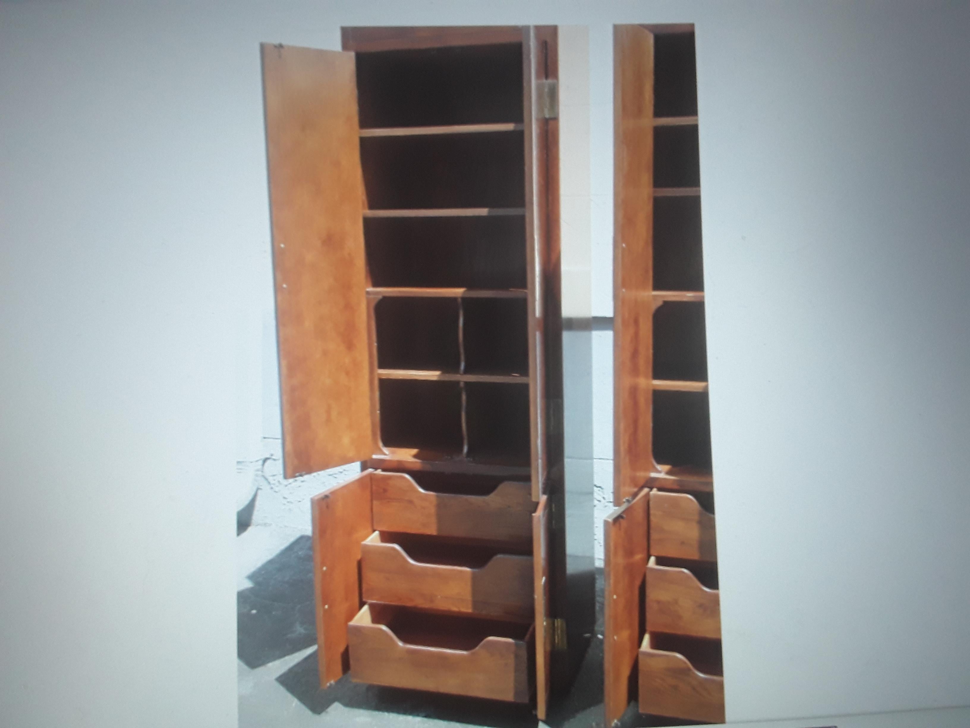 Pair 1960's Vintage Tall Campaign style Walnut Wardrobes/ Armoires - Slim  For Sale 14