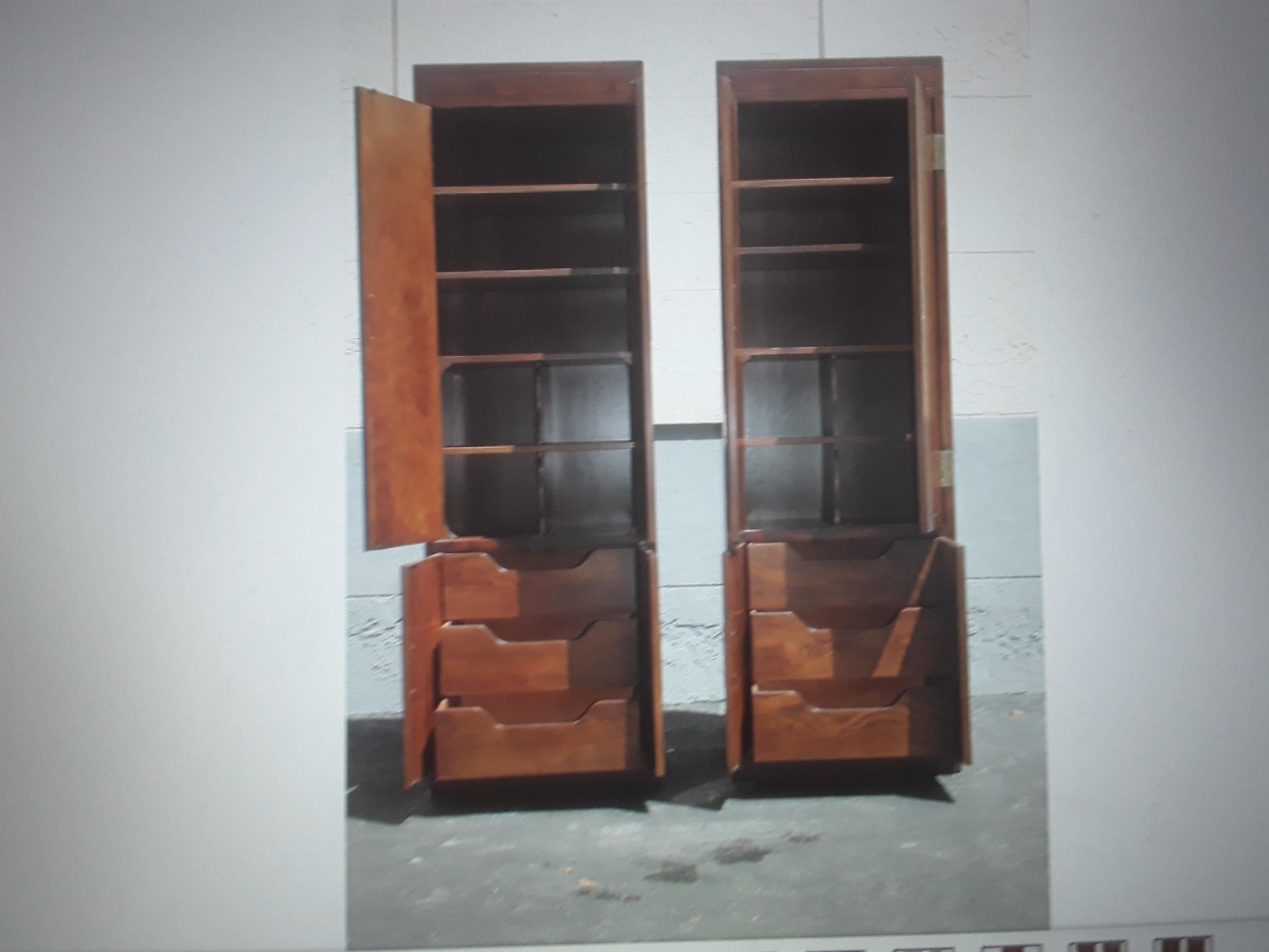 Pair 1960's Vintage Tall Campaign style Walnut Wardrobes/ Armoires - Slim  For Sale 15