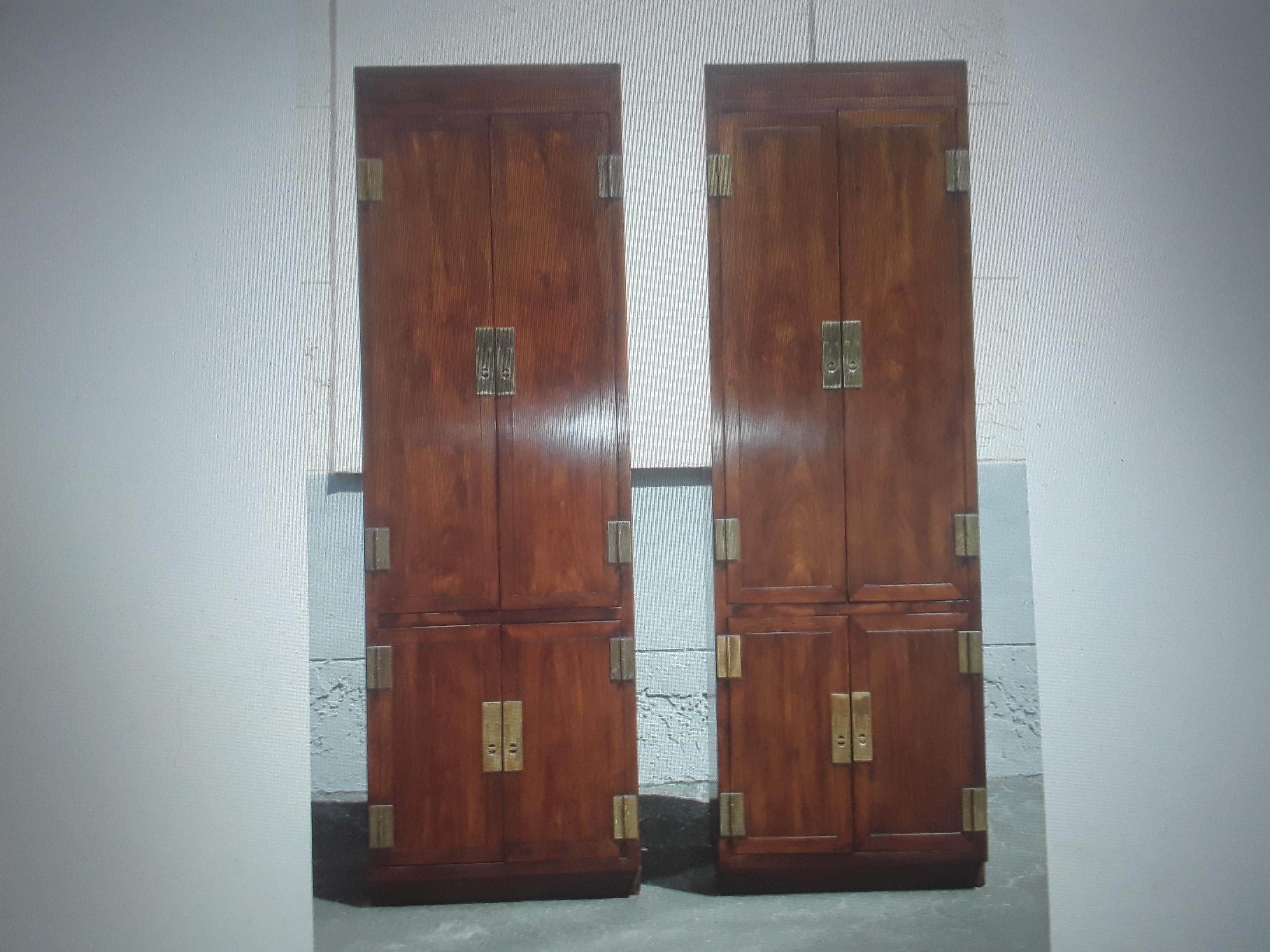 Pair 1960's Vintage Tall Campaign style Walnut Wardrobes/ Armoires - Slim  For Sale 17