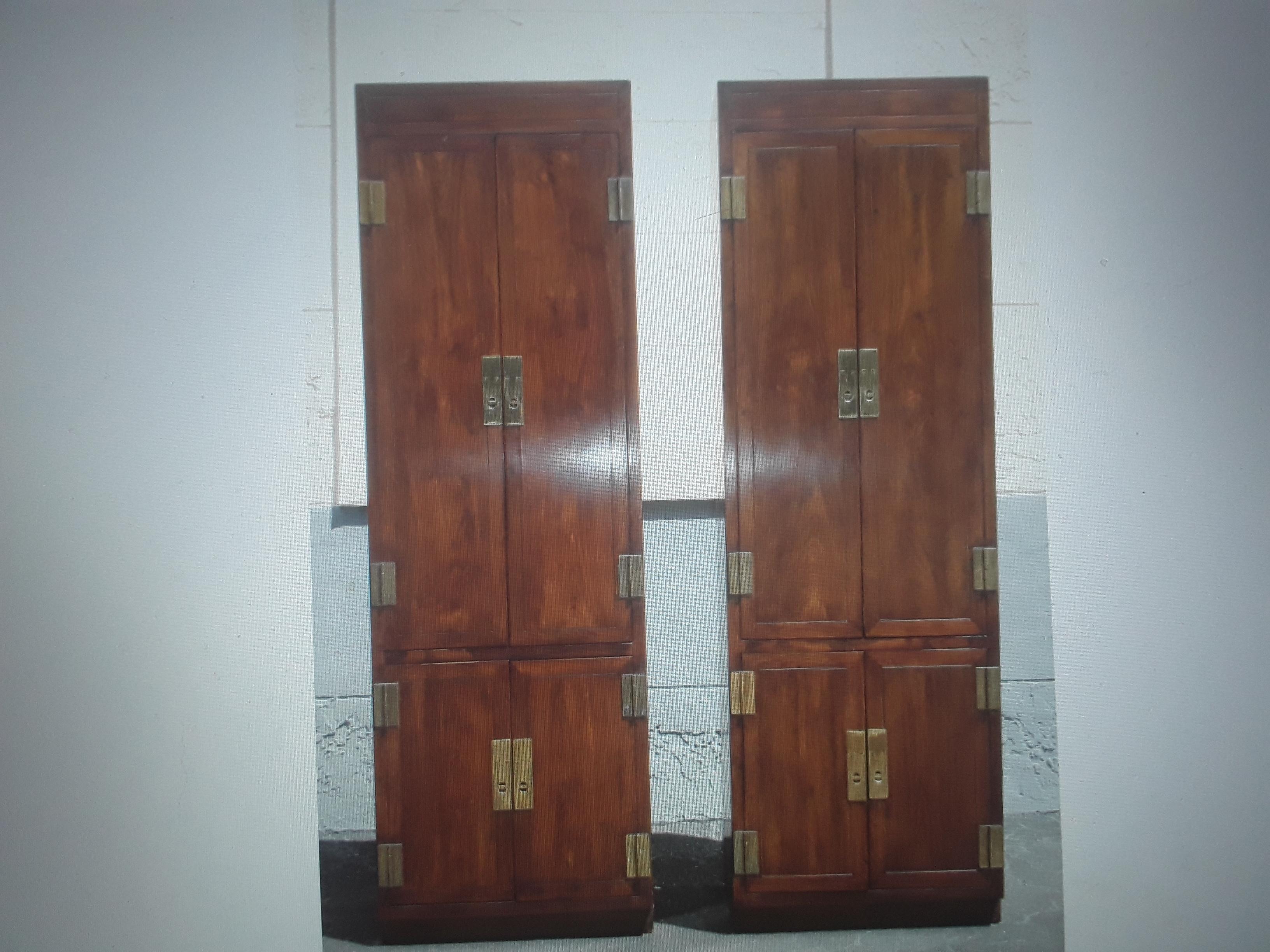 Pair 1960's Vintage Tall Campaign style Walnut Wardrobes/ Armoires - Slim  For Sale 18