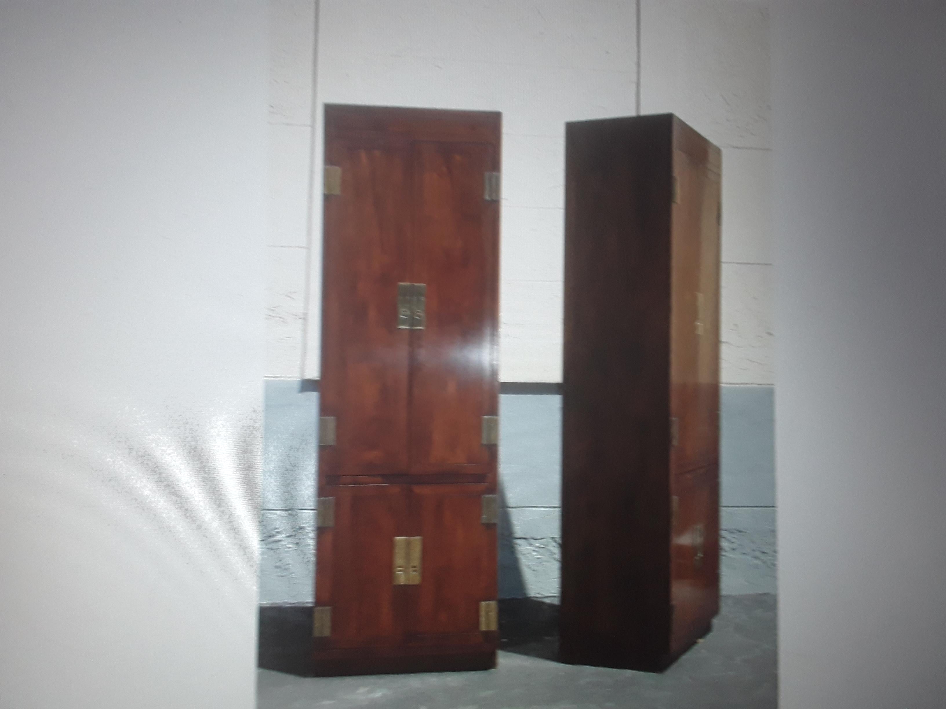 Pair 1960's Vintage Tall Campaign style Walnut Wardrobes/ Armoires - Slim  In Good Condition For Sale In Opa Locka, FL