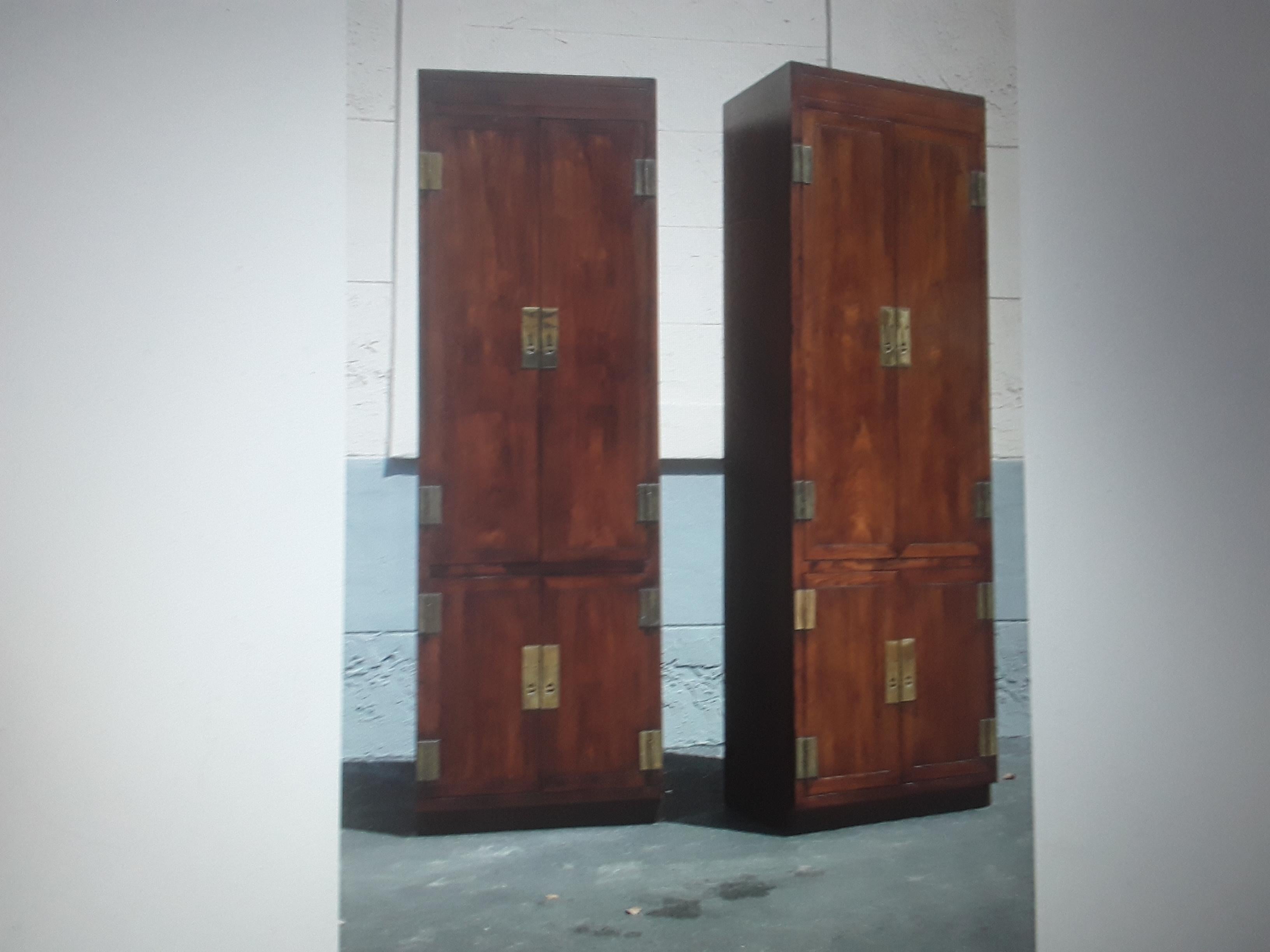 Mid-20th Century Pair 1960's Vintage Tall Campaign style Walnut Wardrobes/ Armoires - Slim  For Sale