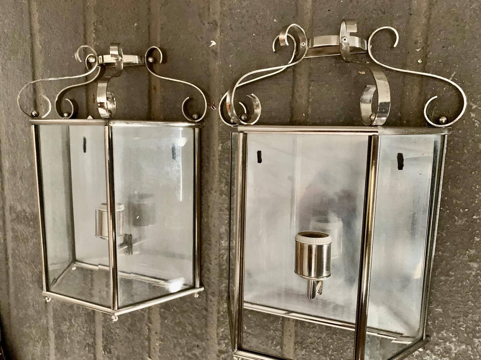 Pair 1960's Wall Sconces in Chromed Metal and Glass For Sale 9
