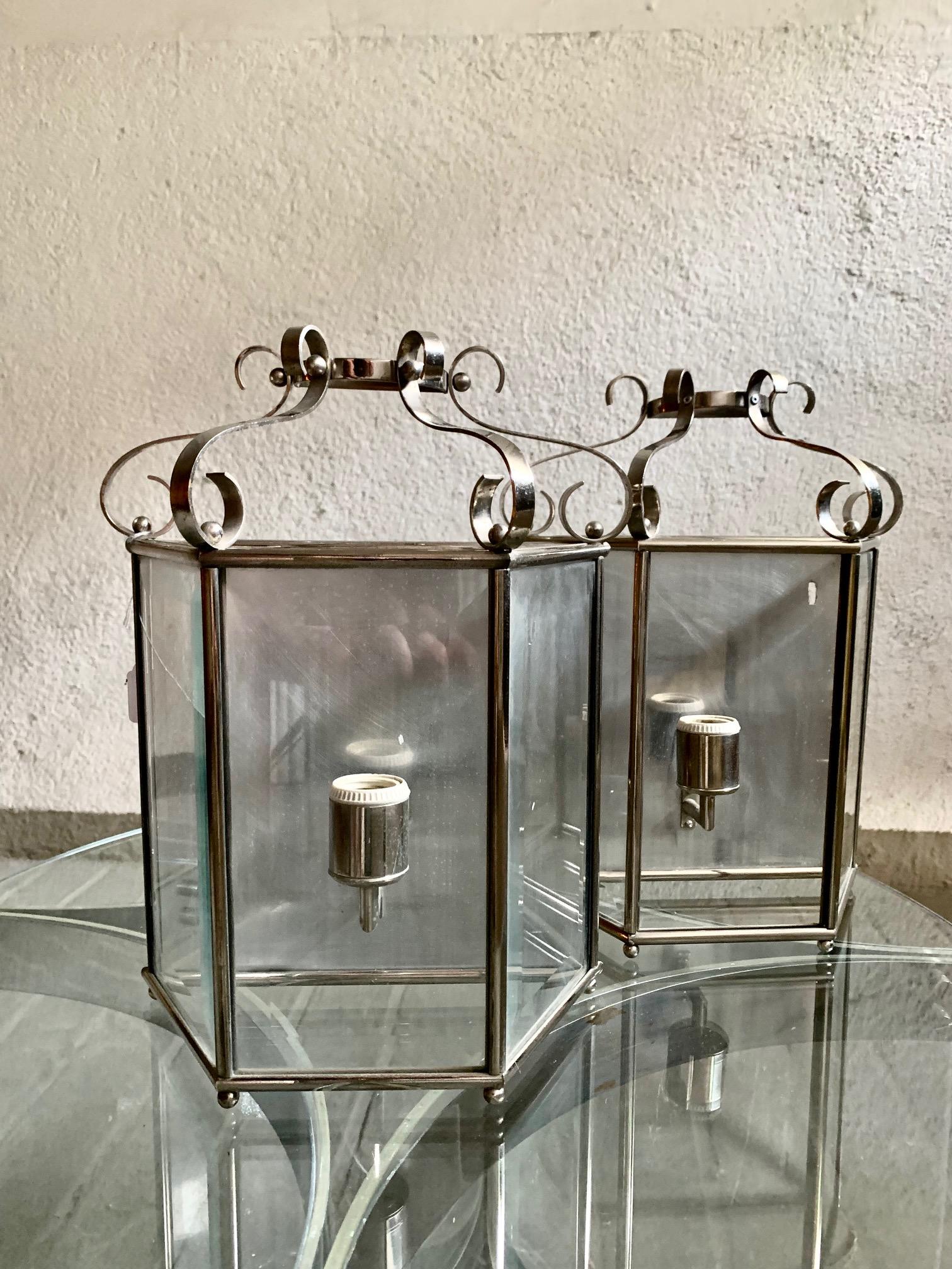 Pair 1960's Wall Sconces in Chromed Metal and Glass For Sale 12