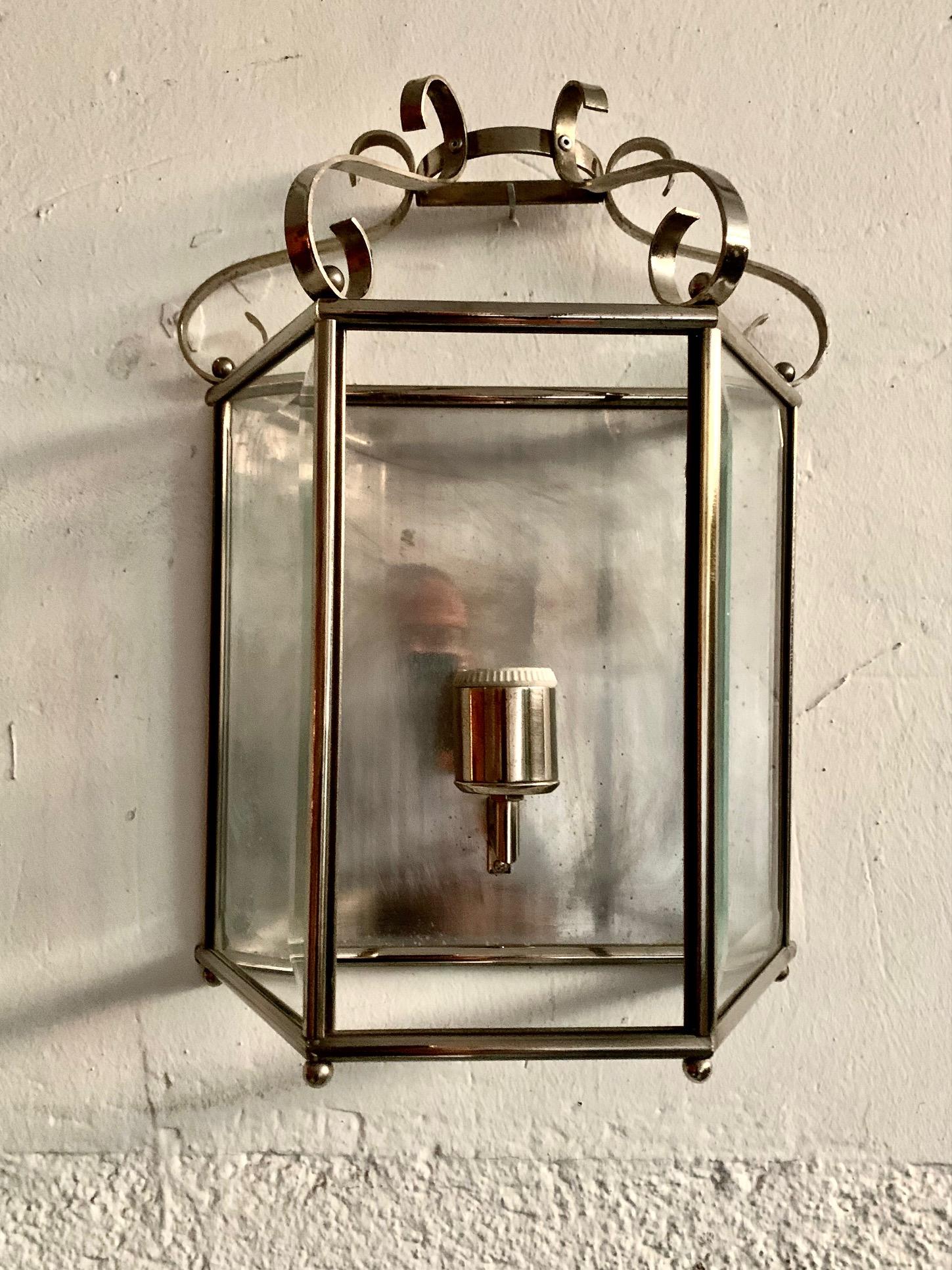 Mid-Century Modern Pair 1960's Wall Sconces in Chromed Metal and Glass For Sale