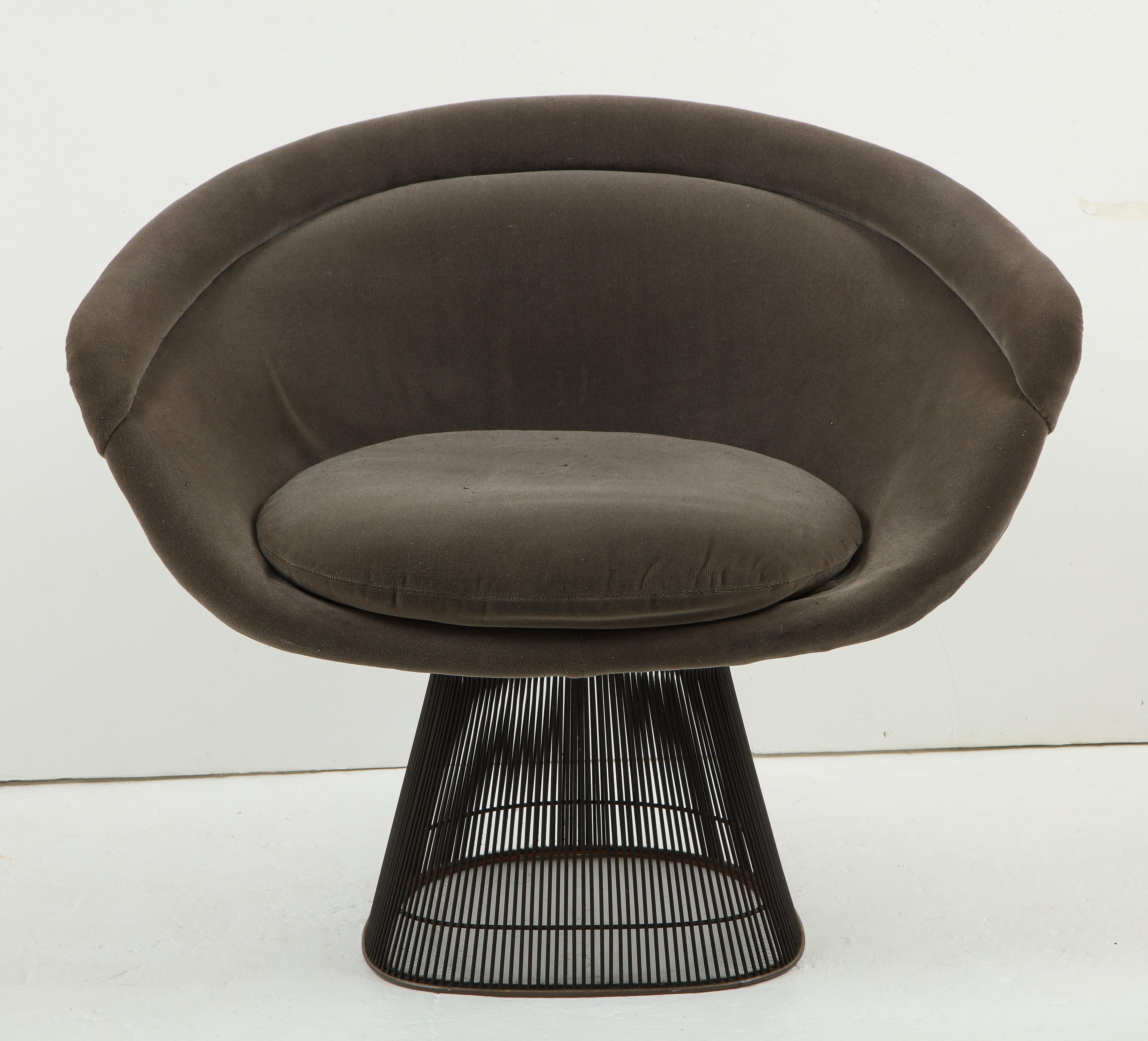 Late 20th Century Pair of 1970s Warren Platner for Knoll Bronze Lounge Chairs, Grey Velvet