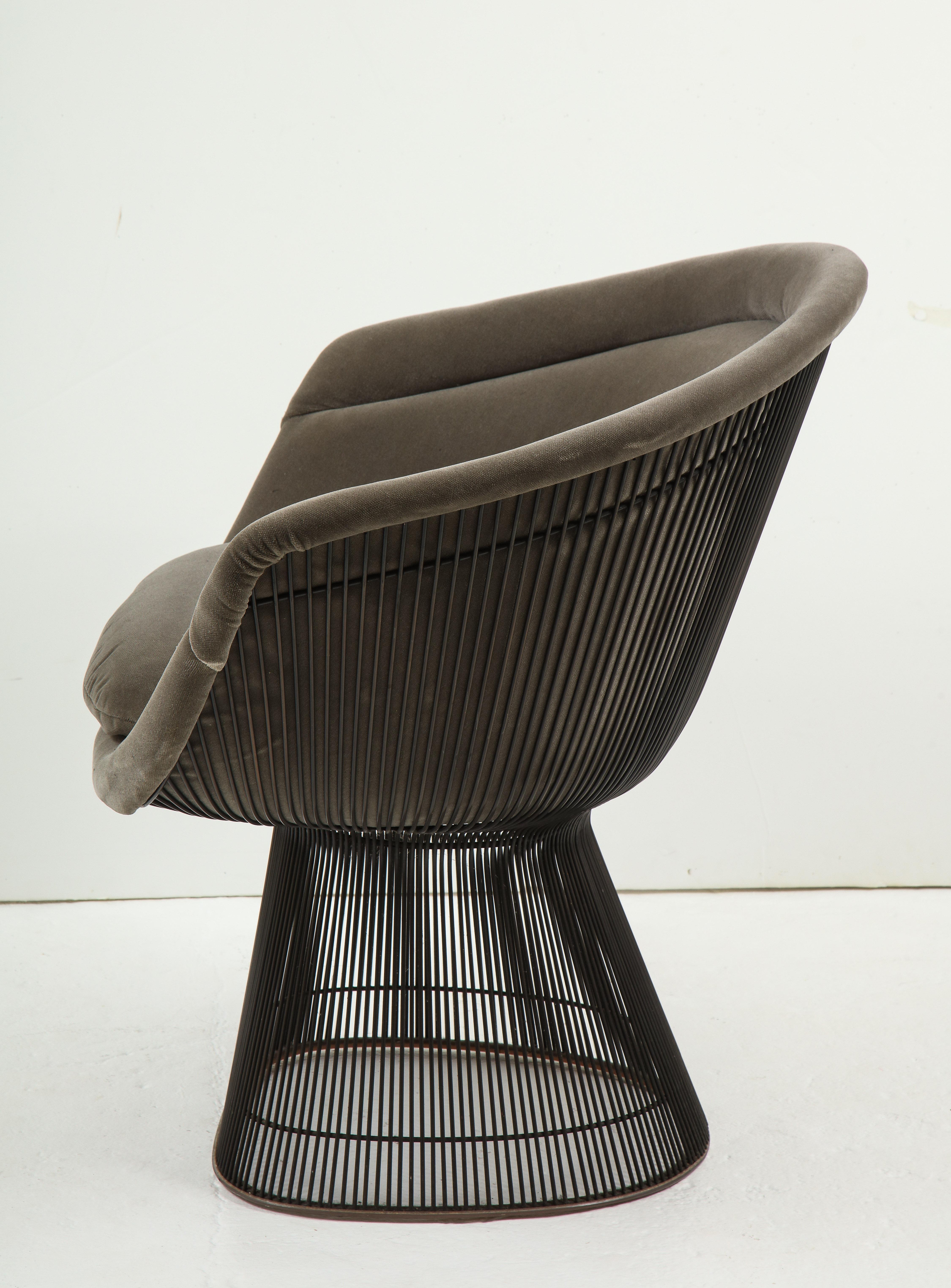 Pair of 1970s Warren Platner for Knoll Bronze Lounge Chairs, Grey Velvet 1