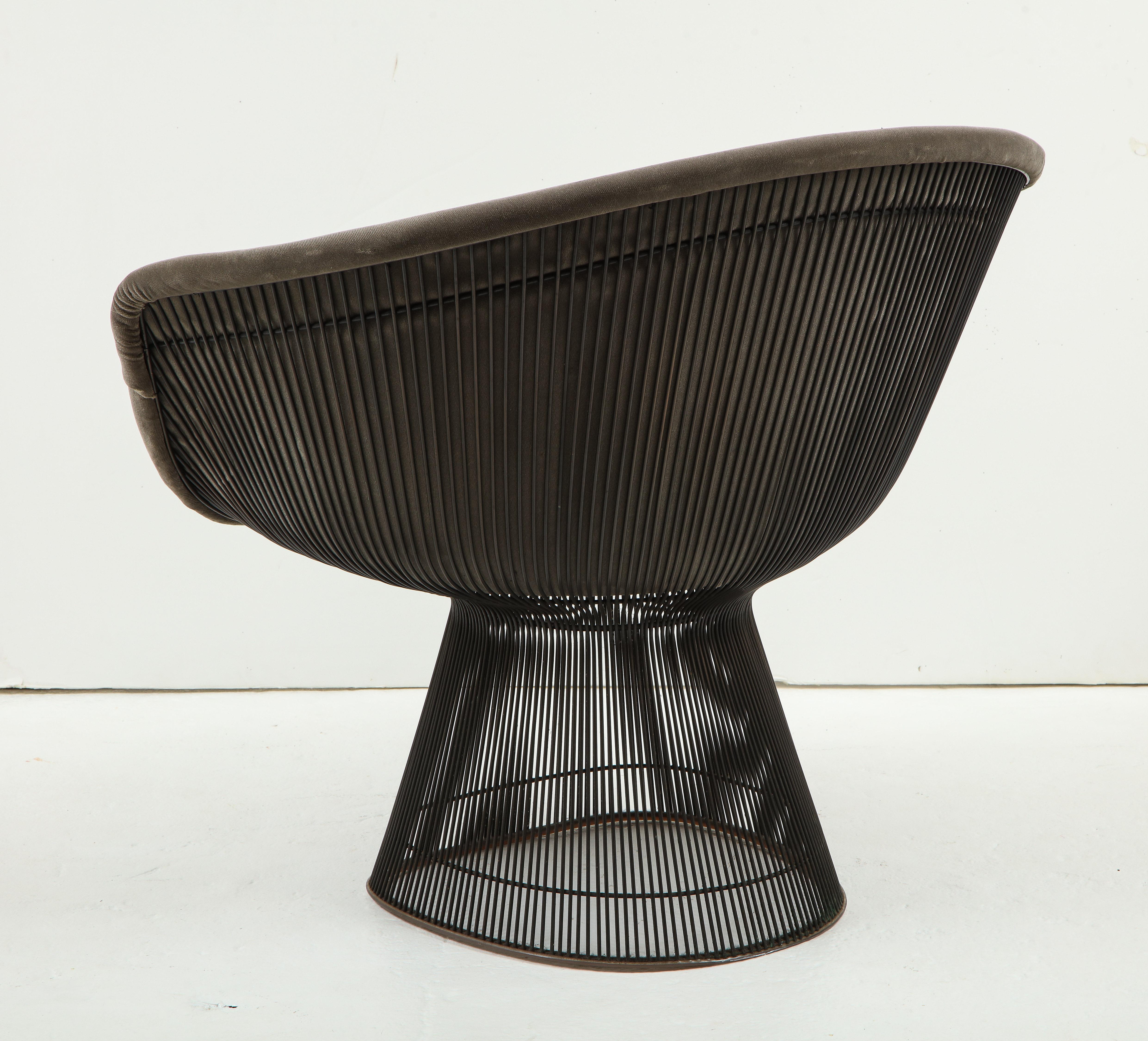 Pair of 1970s Warren Platner for Knoll Bronze Lounge Chairs, Grey Velvet 2