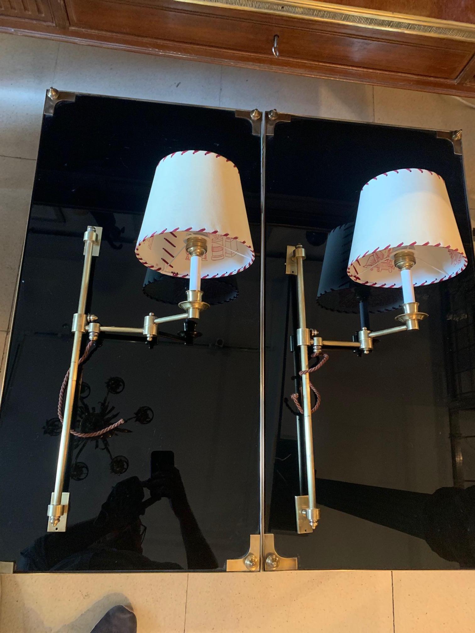 Mid-Century Modern Pair 1970 Brass Retractable Wing Library Sconces