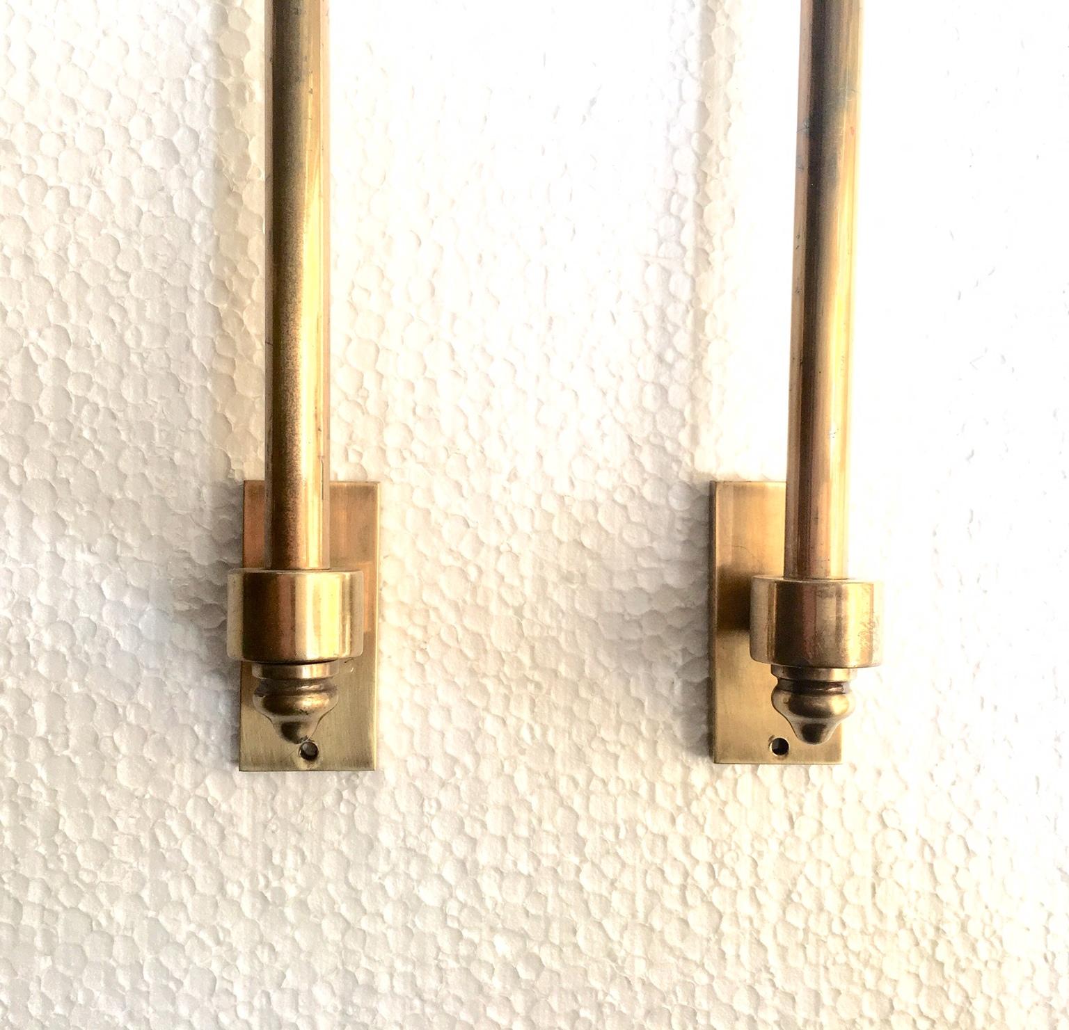 Pair 1970 Brass Retractable Wing Library Sconces 3